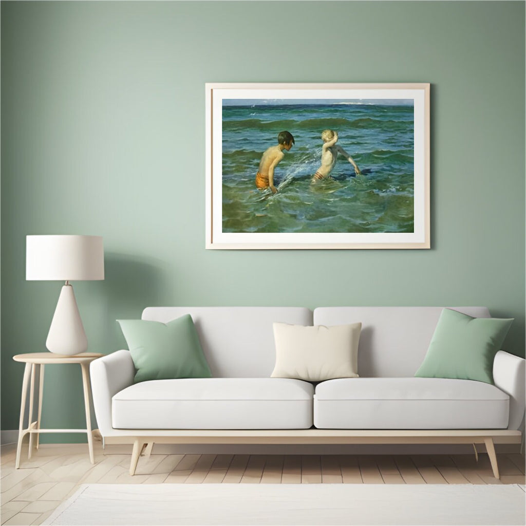 Virginie Demont-Breton Mousse et Terrien Coastal Art Poster, Sea Play Print, Rare Artistic Find