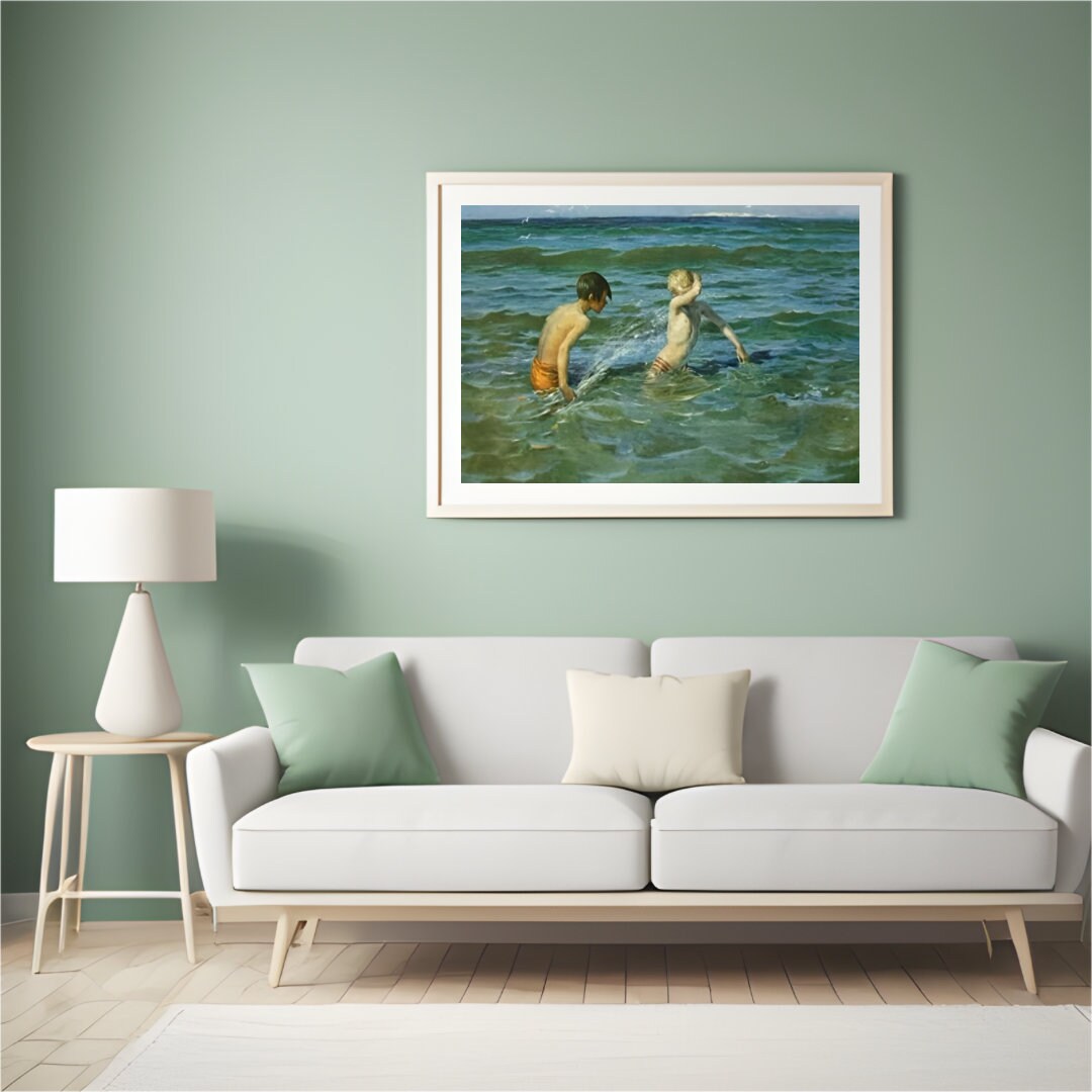 Virginie Demont-Breton Mousse et Terrien Coastal Art Poster, Sea Play Print, Rare Artistic Find