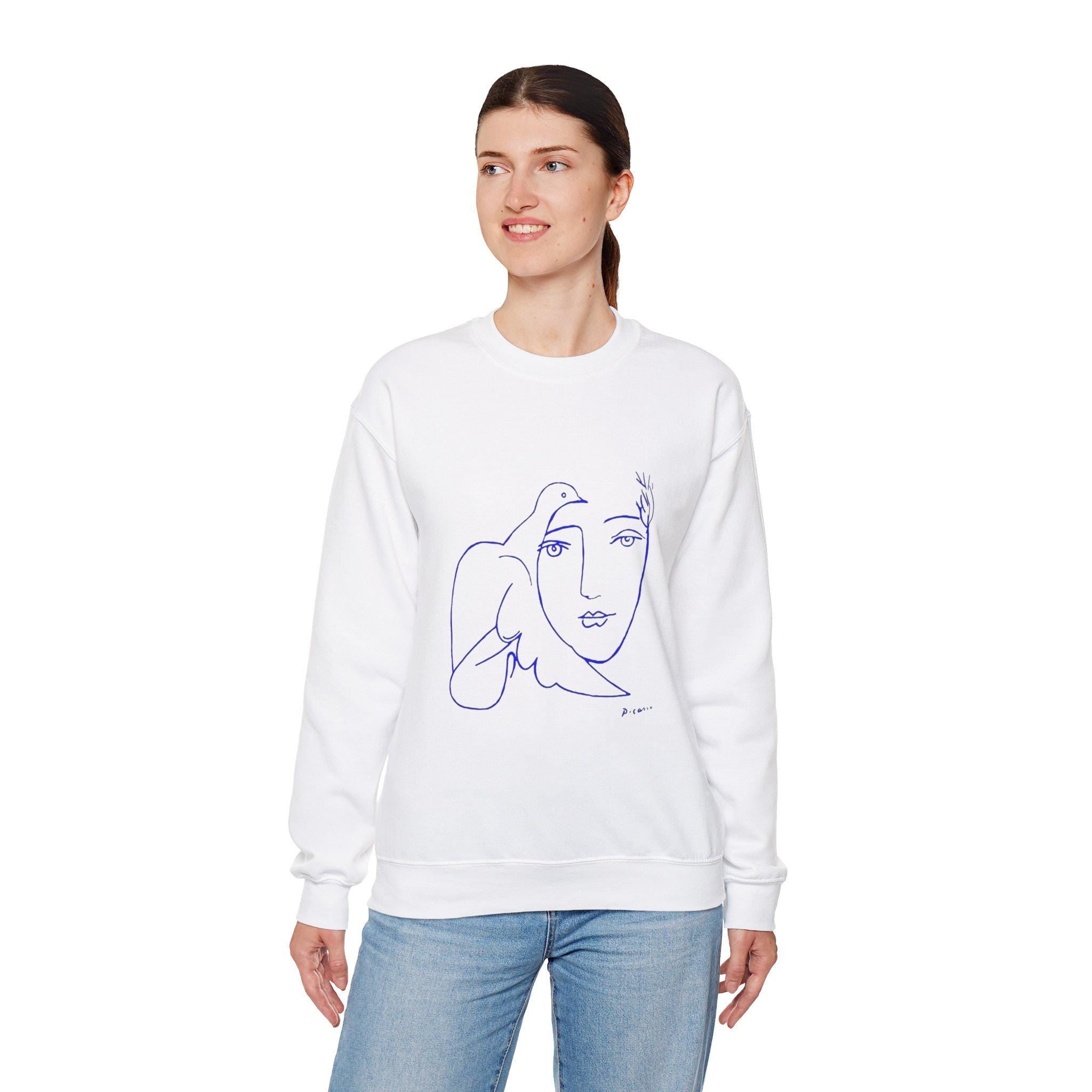 Picasso's Dove Sketch Sweatshirt, Abstract Face Line Art, Unisex Crewneck, Famous, Comfort Colors, Warm Apparel, Unique Style