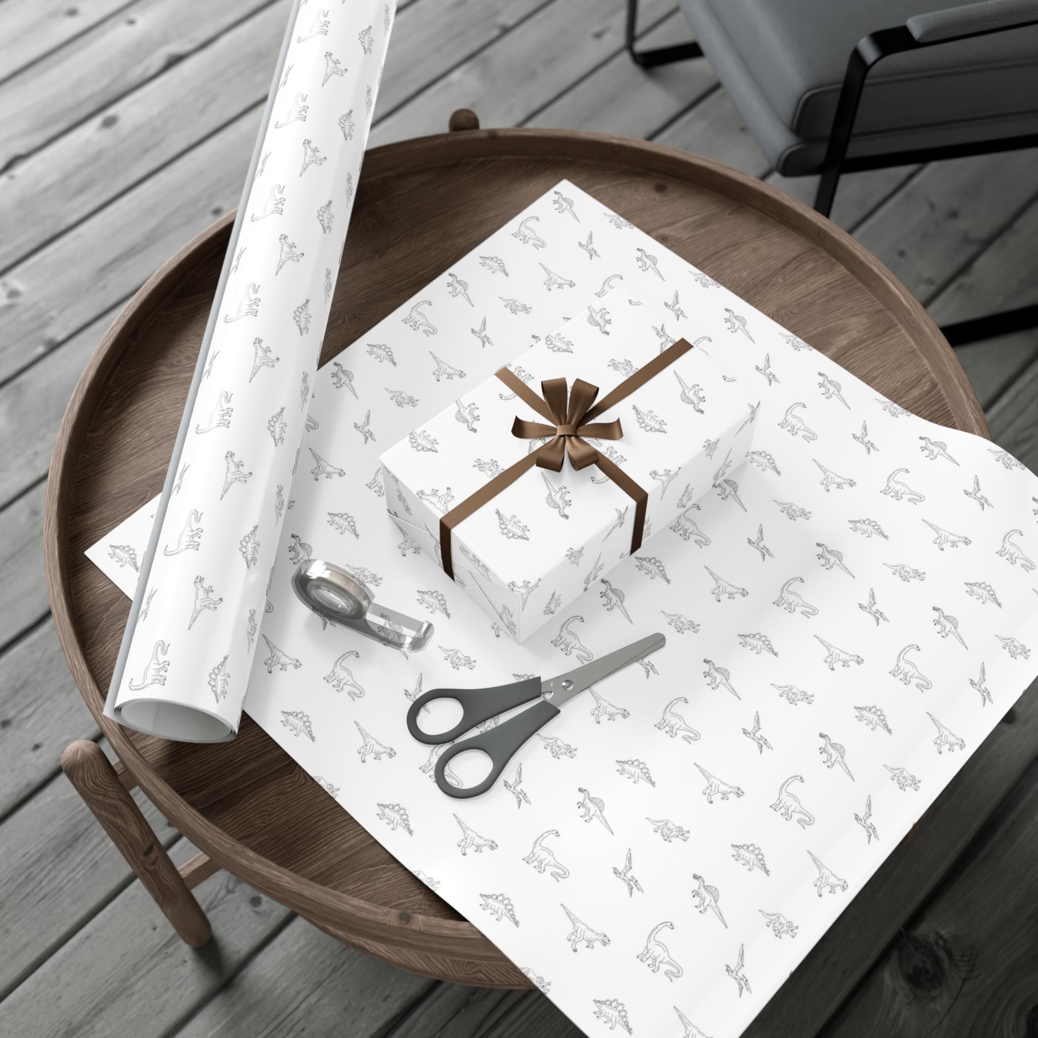 Dinosaur Gift Wrap, Minimalist White Design, Versatile Wrapping Paper for Birthdays, Baby Shower, Newborns and More