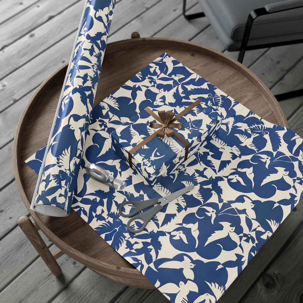 Vintage Pigeon Bird Pattern Birthday Gift Wrapping Paper - Elegant Blue and White Design, Classic Gift Wrap - Eco Friendly