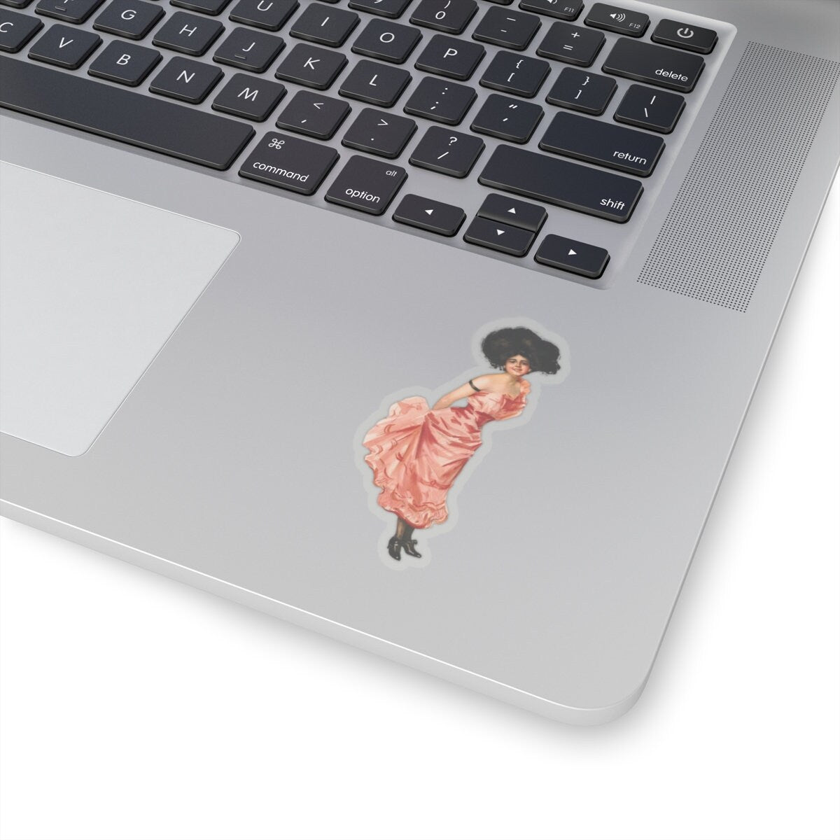 Victorian Coquette Lady Sticker in Pink Dress, Vintage Style Kiss Cut Decal, Elegant Feminine Decor, Gift for Her