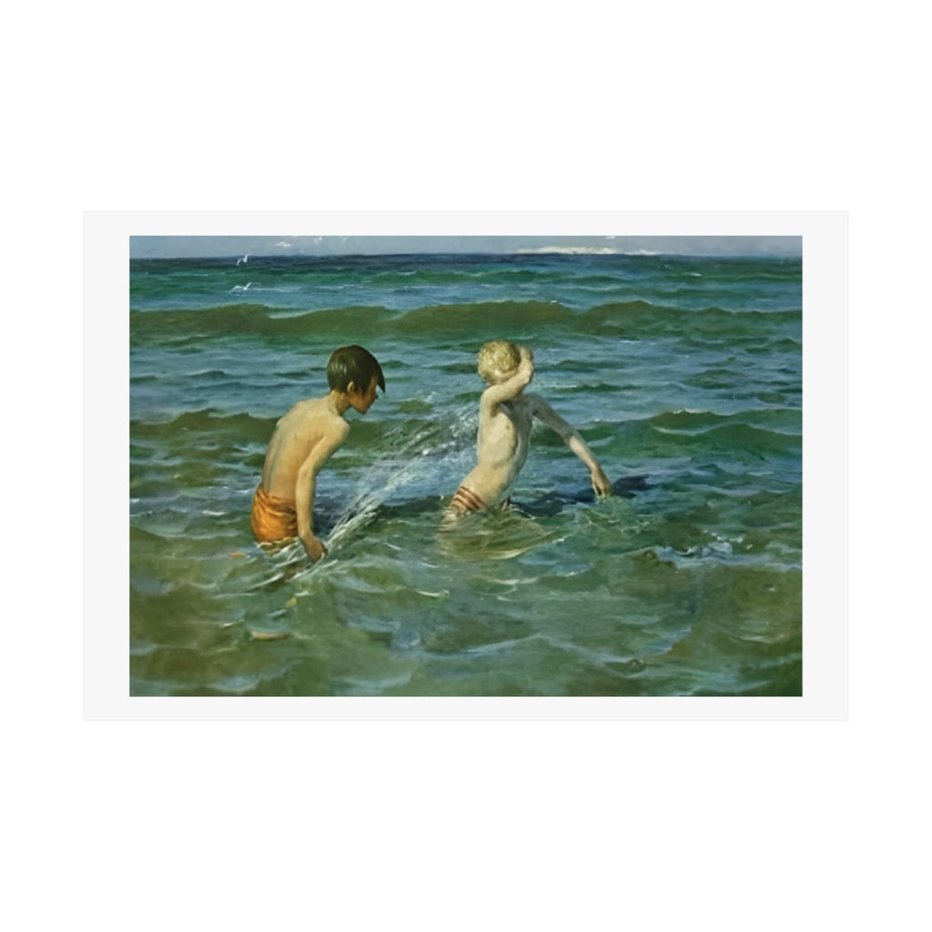 Virginie Demont-Breton Mousse et Terrien Coastal Art Poster, Sea Play Print, Rare Artistic Find
