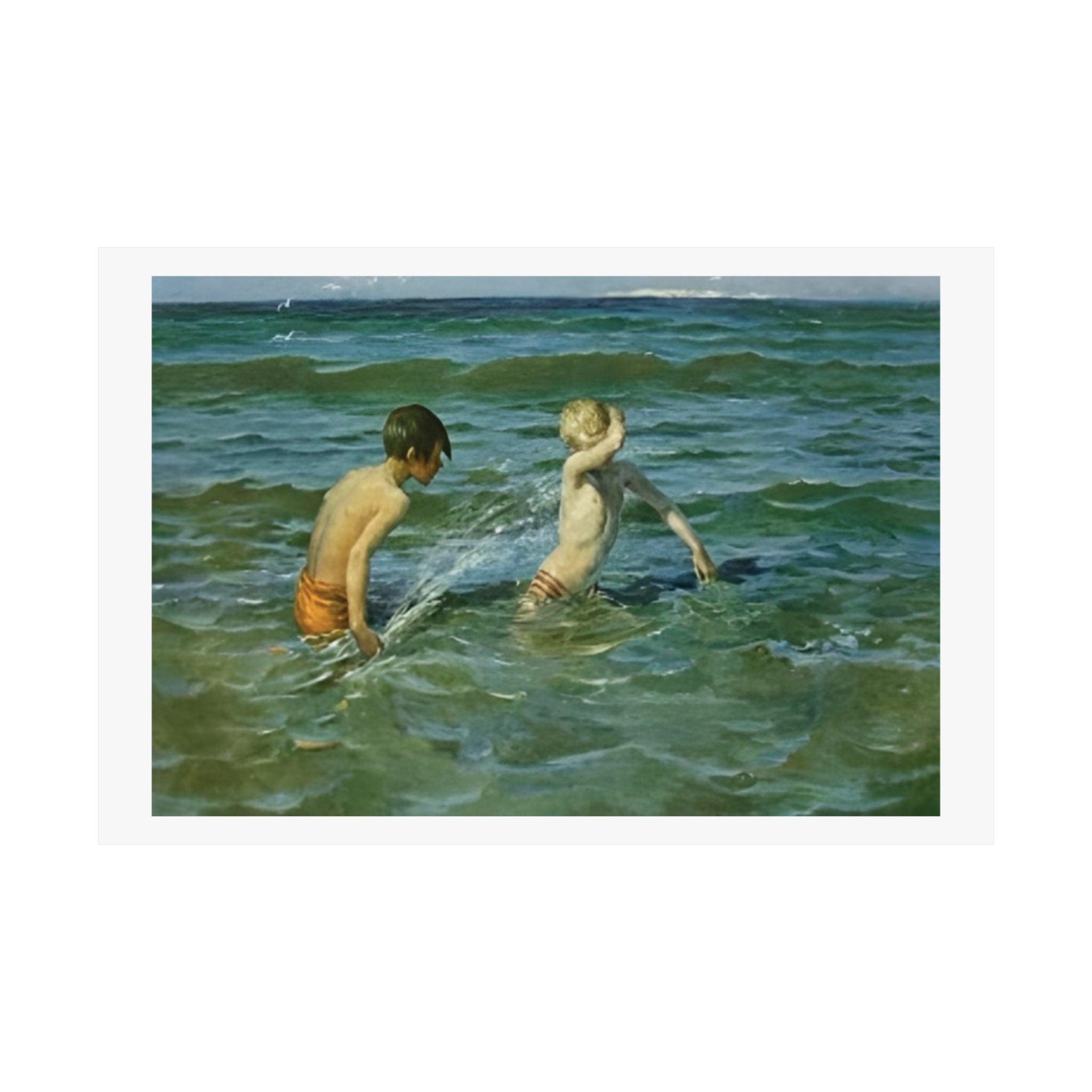 Virginie Demont-Breton Mousse et Terrien Coastal Art Poster, Sea Play Print, Rare Artistic Find