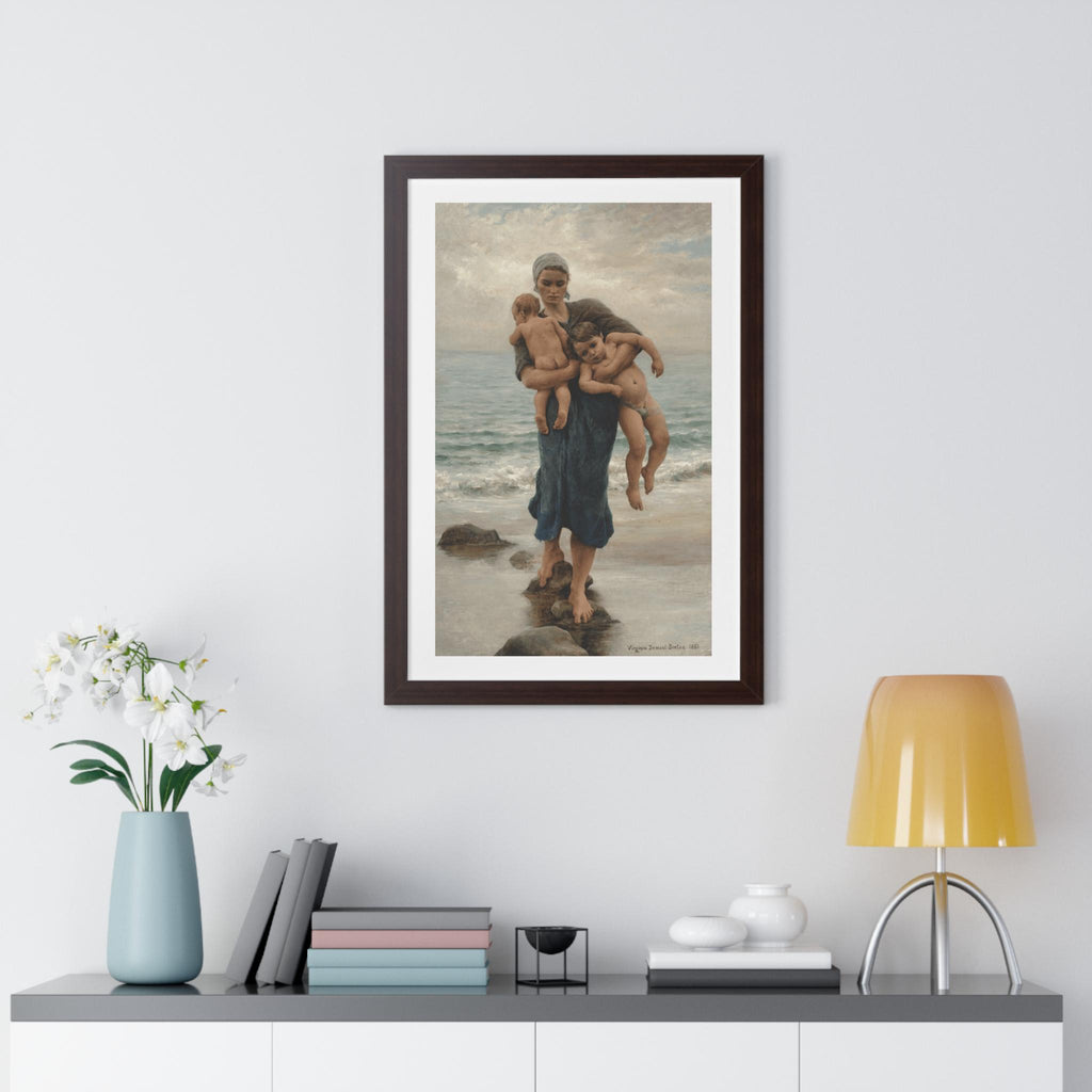 Framed Print of Fisherman's Wife Bathing Her Children by Virginie Demont Breton, Home Wall Decor, Ready to Hang, Mother's Day Gift