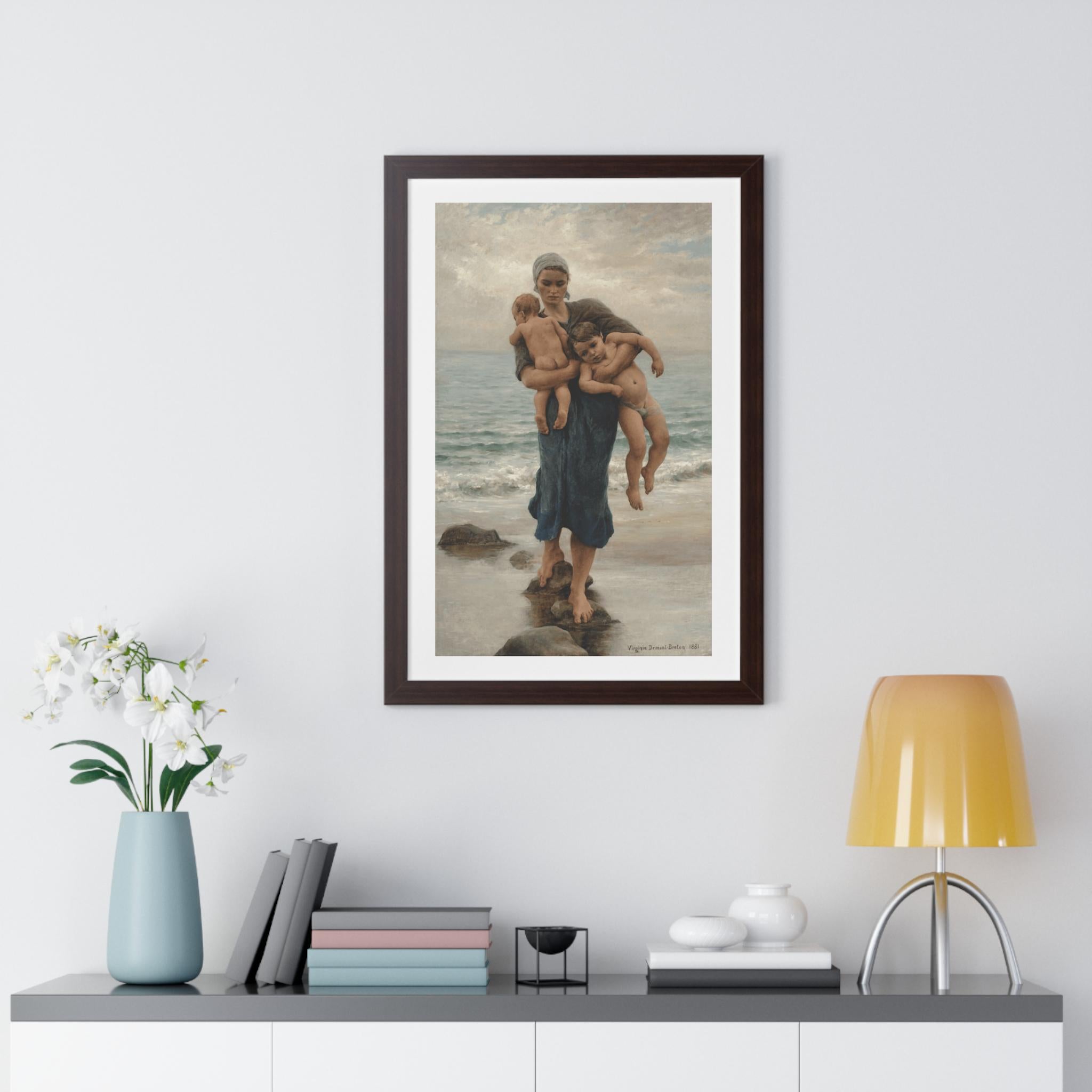 Framed Print of Fisherman's Wife Bathing Her Children by Virginie Demont Breton, Home Wall Decor, Ready to Hang, Mother's Day Gift