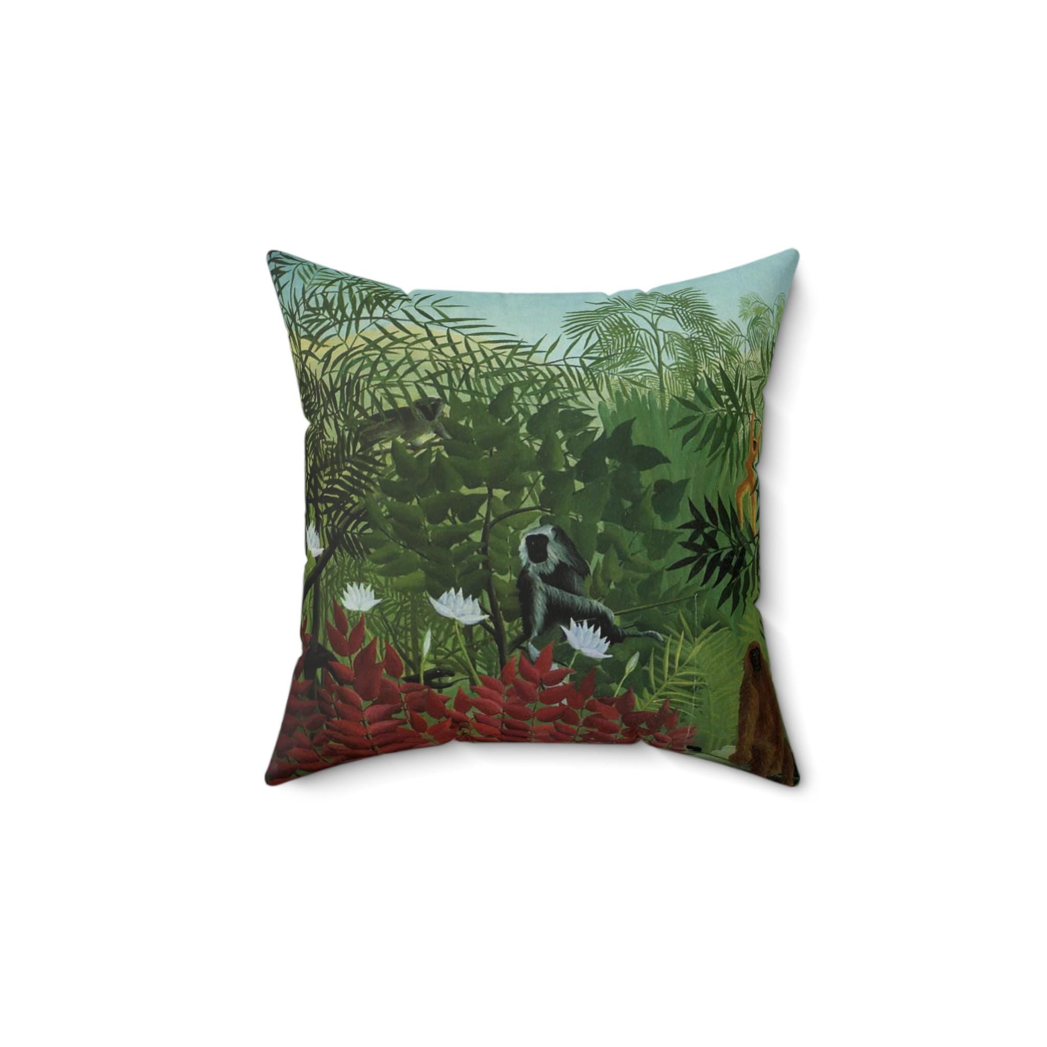 Henri Rousseau Pillow Tropical Forest with Apes and Snake, Art Lover's Home Decor, Artistic Square Throw Cushion, Perfect Decor Gift