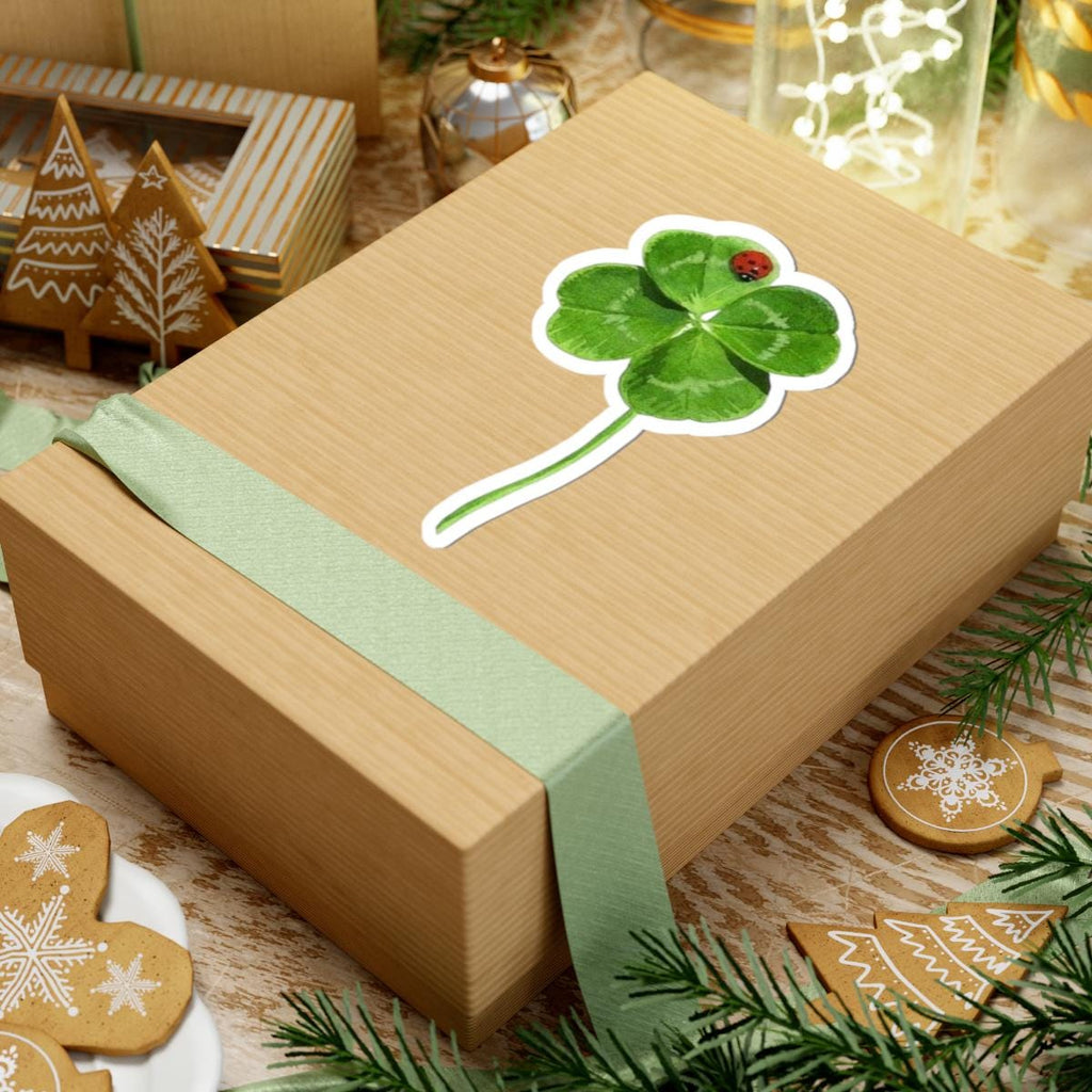 Lucky Clover Sticker, Good Luck Fortune Ladybug Decal, St Patrick Day Gift, Irish Theme, Holiday Decoration, Laptop Water Bottle Kindle