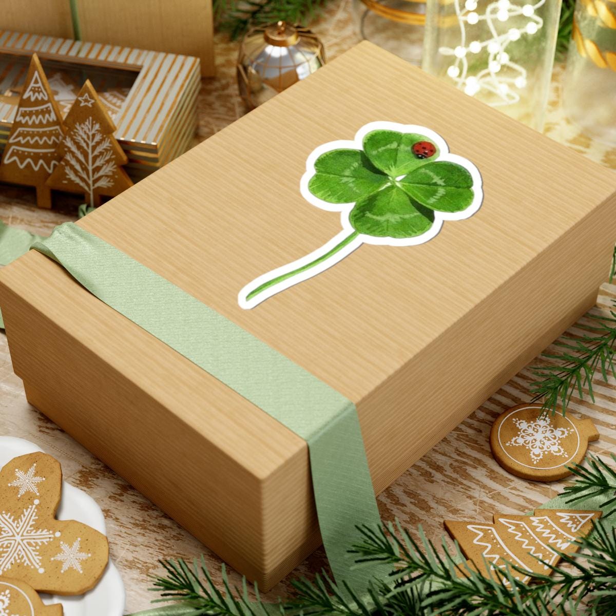 Lucky Clover Sticker, Good Luck Fortune Ladybug Decal, St Patrick Day Gift, Irish Theme, Holiday Decoration, Laptop Water Bottle Kindle