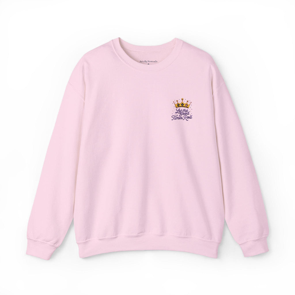Mardi Gras Crown Embroidered Sweatshirt, Let the Good Times Roll, Unisex Jumper, Stylish Cursive Font, Heavy Blend Crewneck, Minimalist
