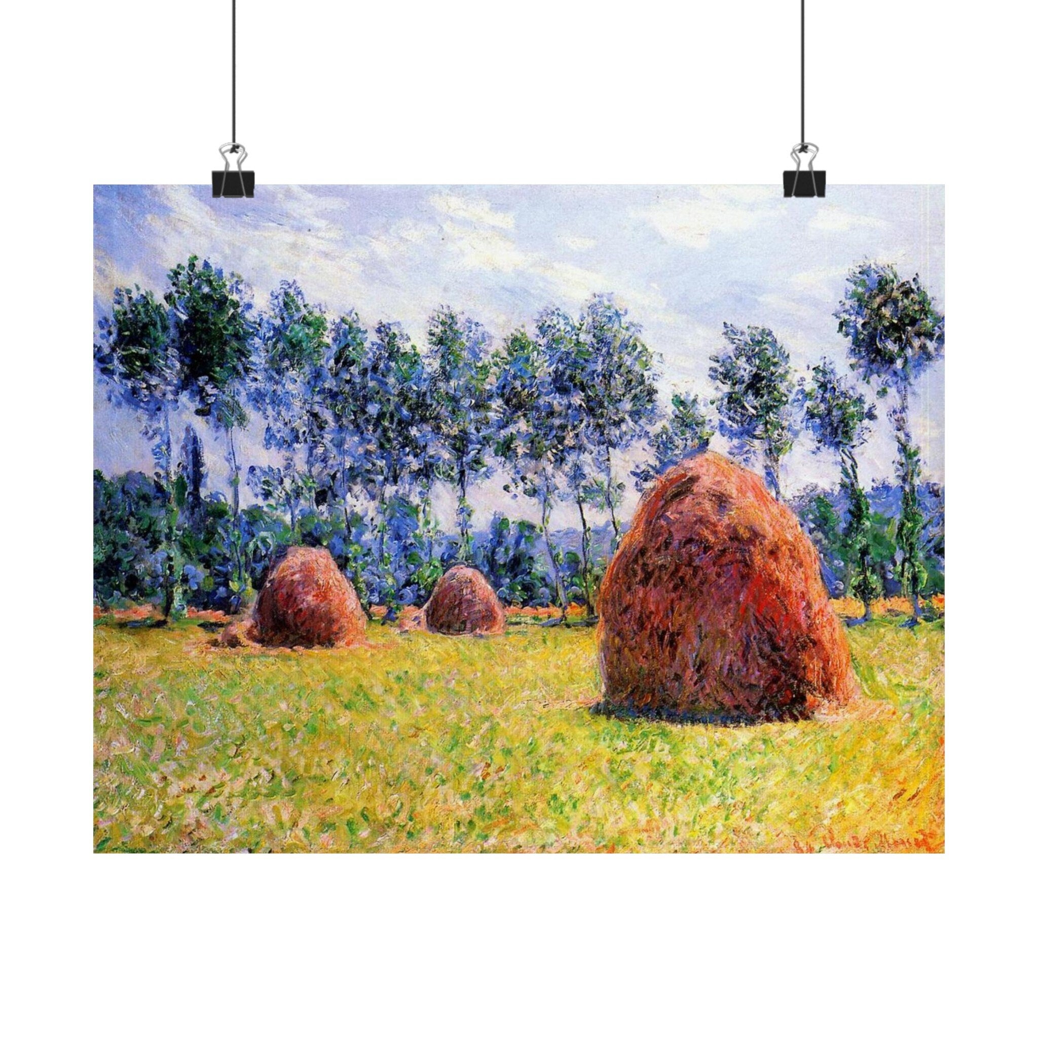 Claude Monet Haystacks at Giverny Print, Impressionist Landscape Poster, Premium Matte Wall Art for Home Decor