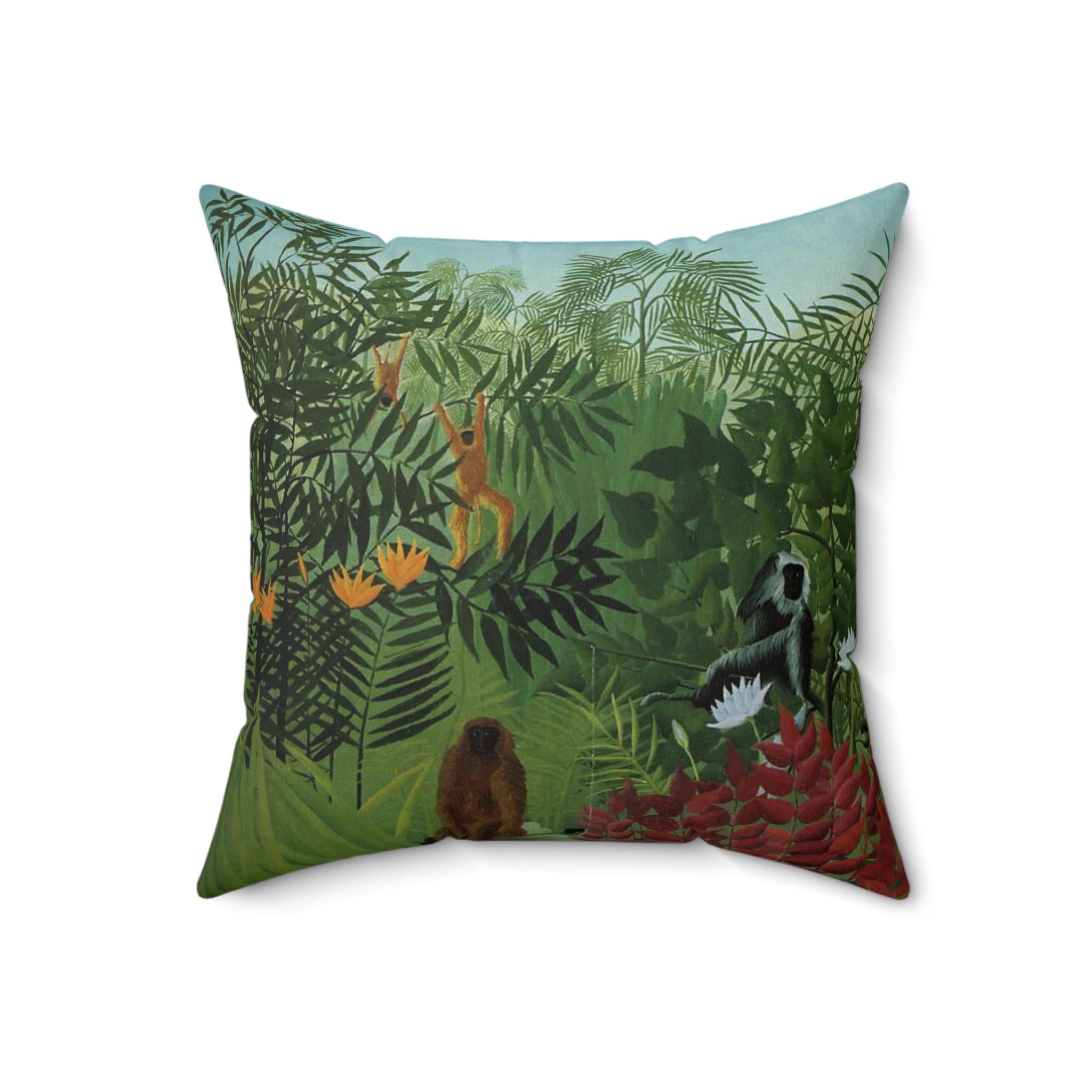 Henri Rousseau Pillow Tropical Forest with Apes and Snake, Art Lover's Home Decor, Artistic Square Throw Cushion, Perfect Decor Gift
