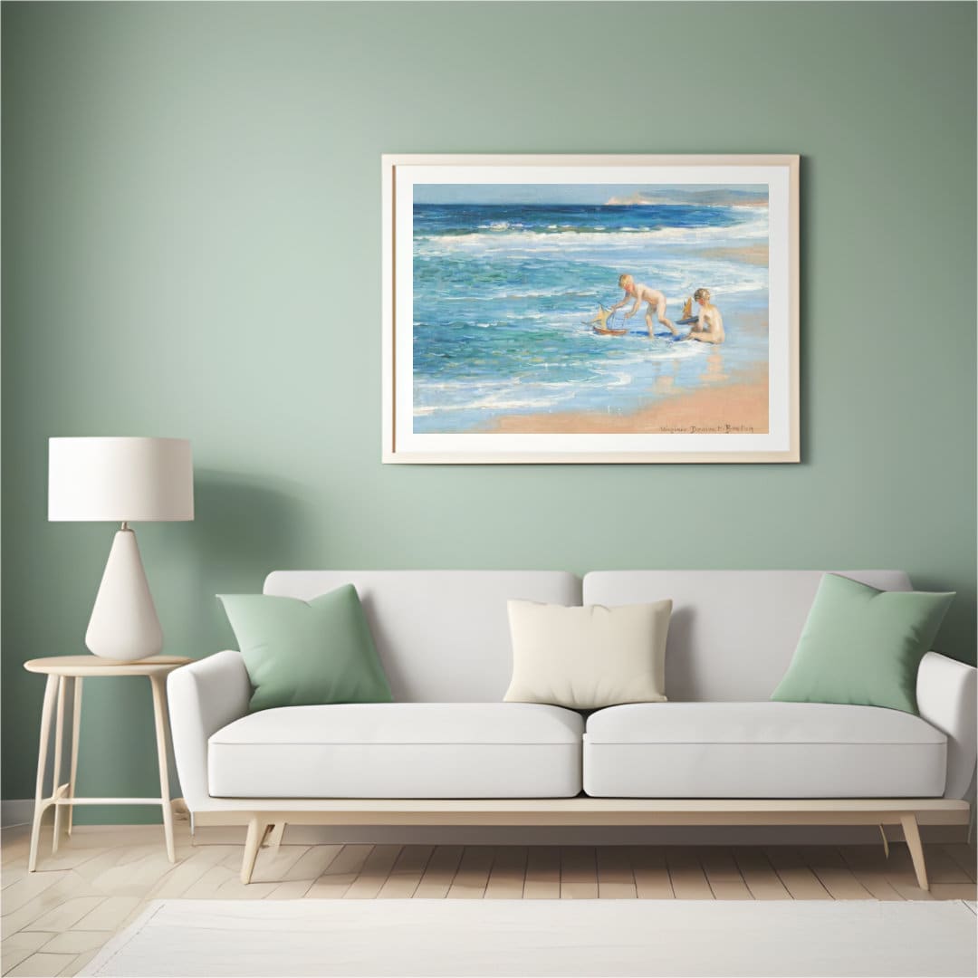 Virginie Demont-Breton The Little Boats Print, Enhanced Beach Scene, Children's Maritime Adventures Art Poster