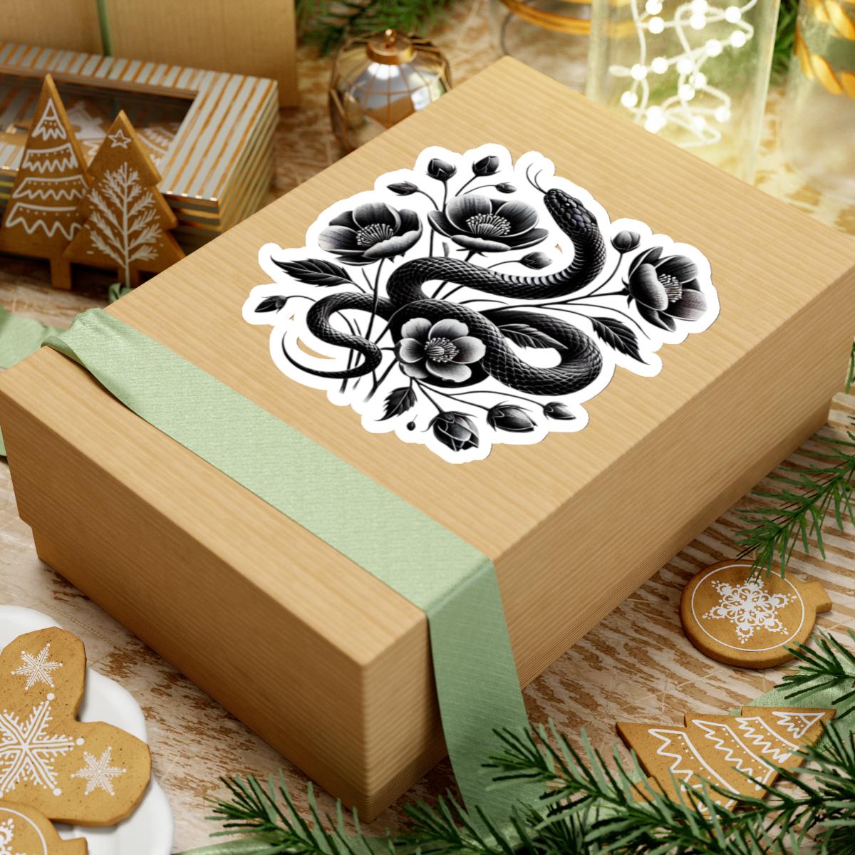Black Snake with Blooming Flowers Sticker, Perfect Gift for Reptile Lovers | Gothic & Chic Decal Decor
