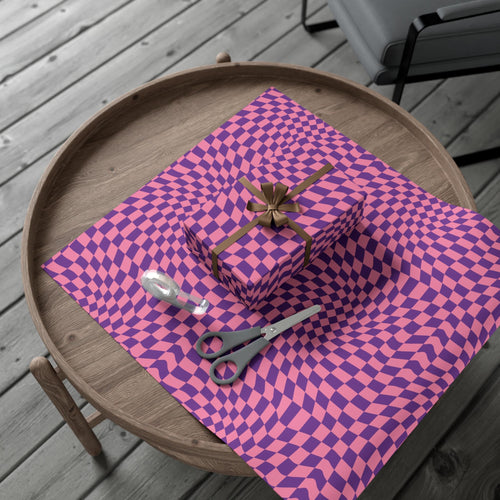 Checkered Wrapping Paper, Chic Pink Purple, Funky 70s Vibe, Girly Gift Wrap, Satin or Matte Finish