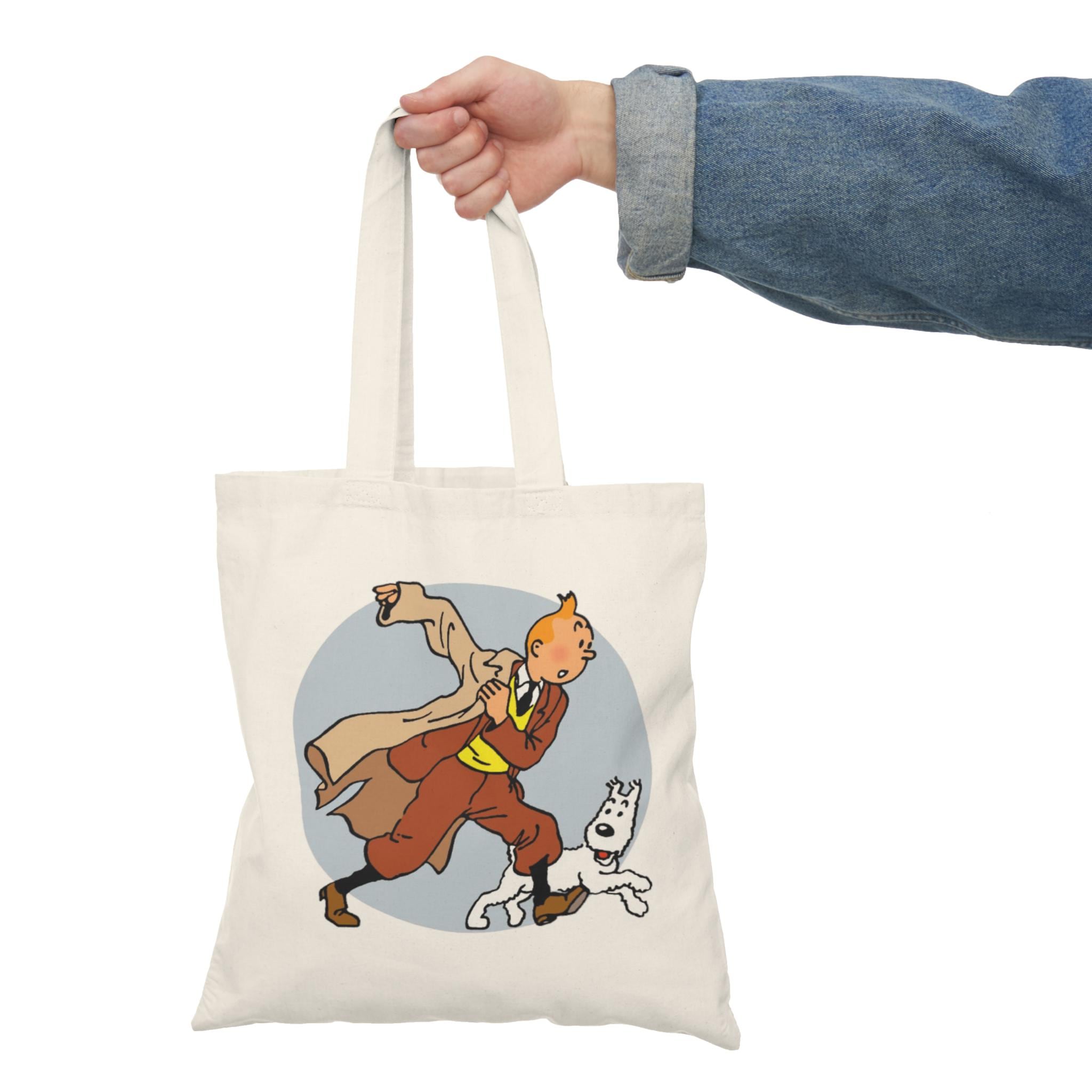 The Adventures of Tintin, Natural Canvas Bag, Eco-Friendly Shoulder Bag, Animation Illustration, Childhood Nostalgia, Sustainable Gift