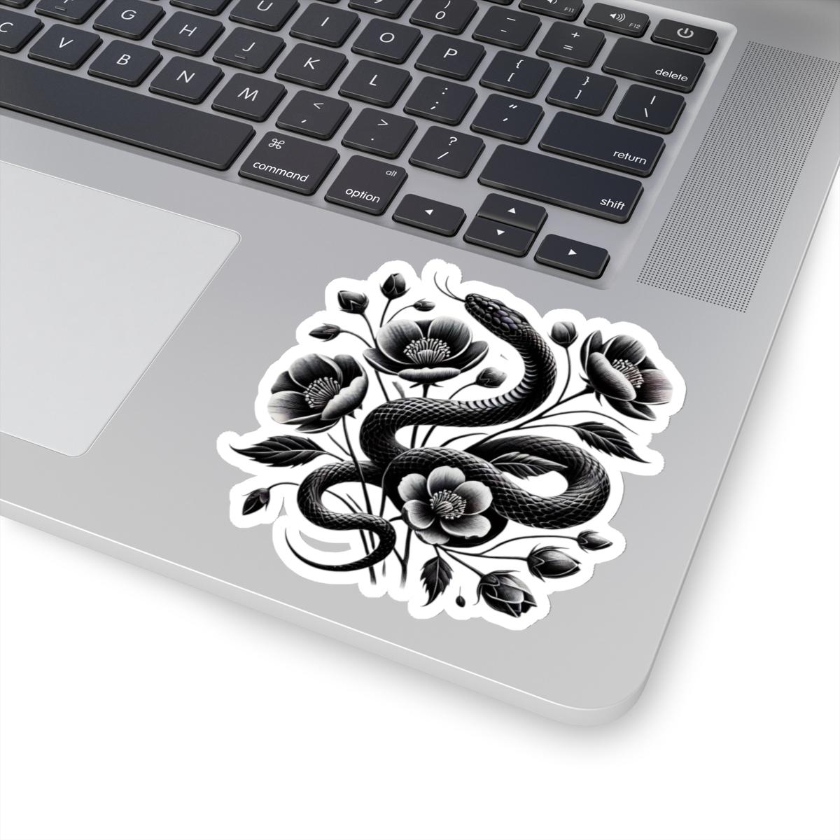 Black Snake with Blooming Flowers Sticker, Perfect Gift for Reptile Lovers | Gothic & Chic Decal Decor