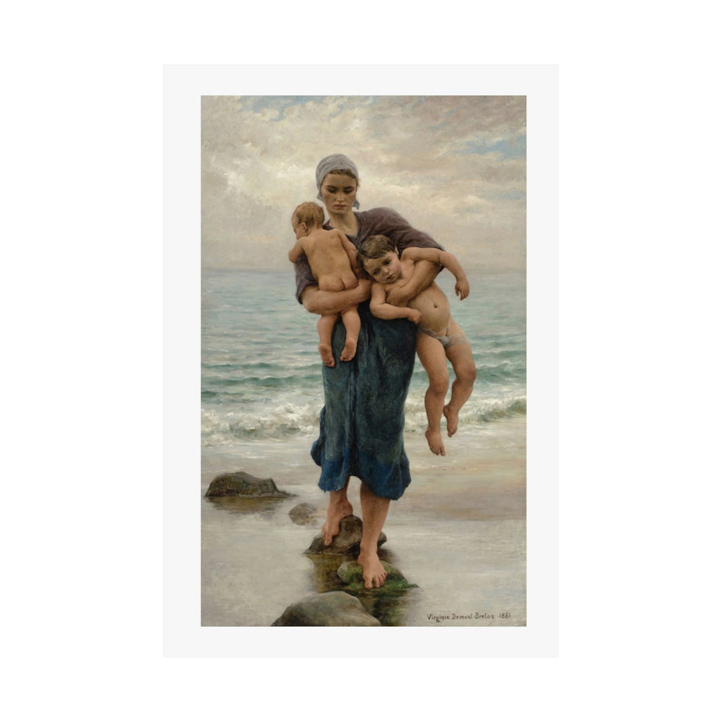 Fisherman's Wife Bathing her Children Print by Virginie Demont Breton, Classic French Art, Coastal Life Poster, Motherhood, Mothers Day Gift