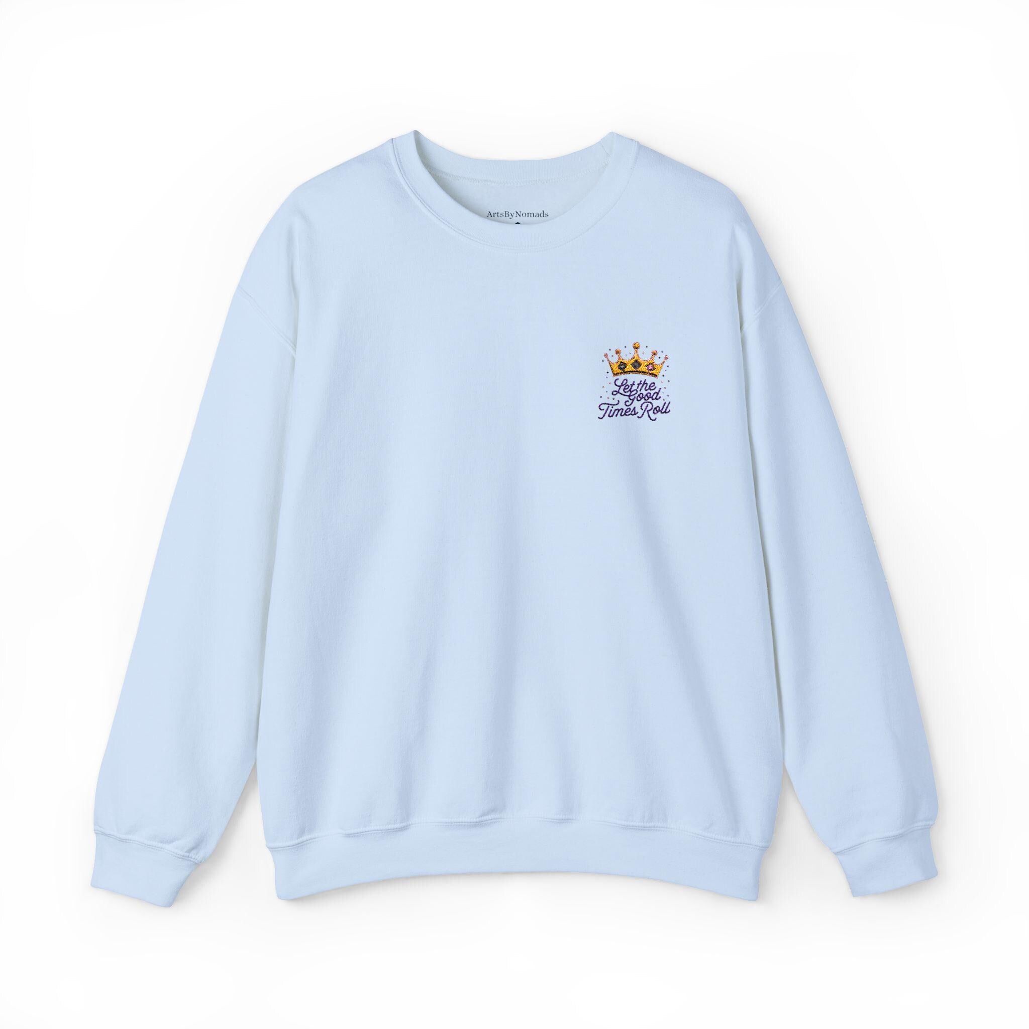 Mardi Gras Crown Embroidered Sweatshirt, Let the Good Times Roll, Unisex Jumper, Stylish Cursive Font, Heavy Blend Crewneck, Minimalist