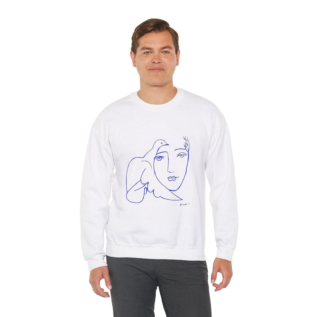 Picasso's Dove Sketch Sweatshirt, Abstract Face Line Art, Unisex Crewneck, Famous, Comfort Colors, Warm Apparel, Unique Style