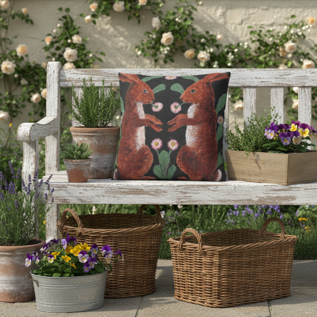 William Bell Scott "Two Hares" Pillow Cover | Vintage Rabbit Cottagecore Throw Pillow