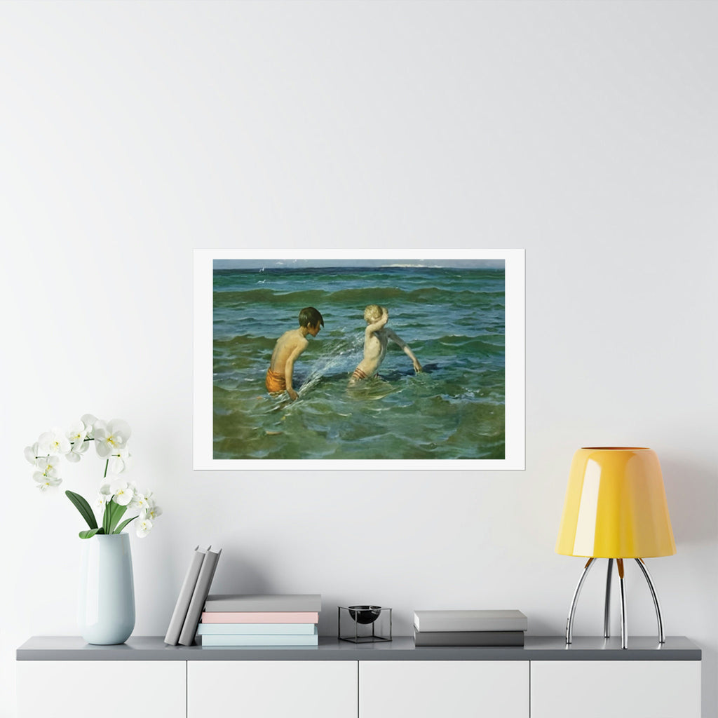 Virginie Demont-Breton Mousse et Terrien Coastal Art Poster, Sea Play Print, Rare Artistic Find