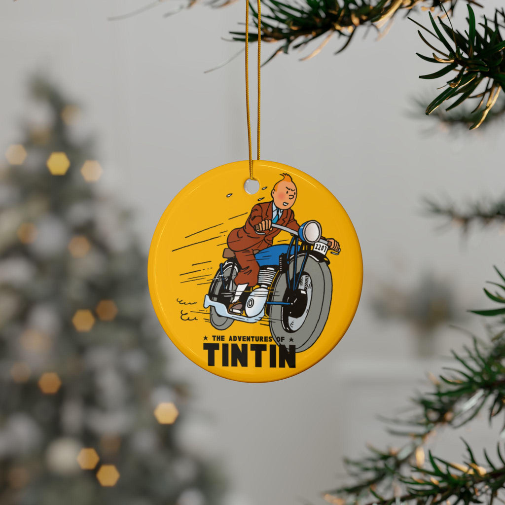 Tintin Ceramic Christmas Ornament | Double-Sided Holiday Tree Decoration for Comic Book Collectors