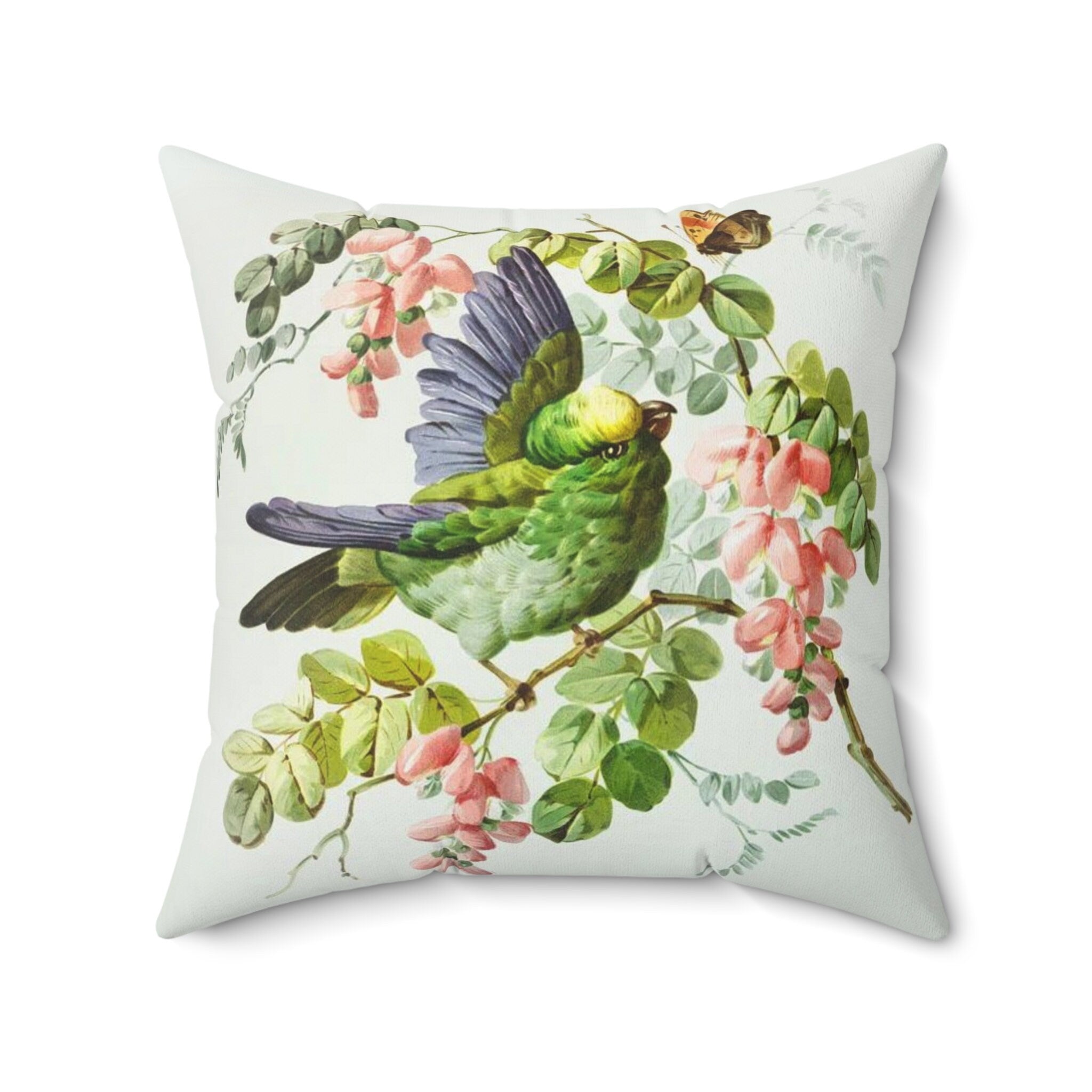 Floral Bird Art Pillow, Elegant Renaissance Double Sided Decor, Soft Cushion, Cottagecore, Housewarming Gift