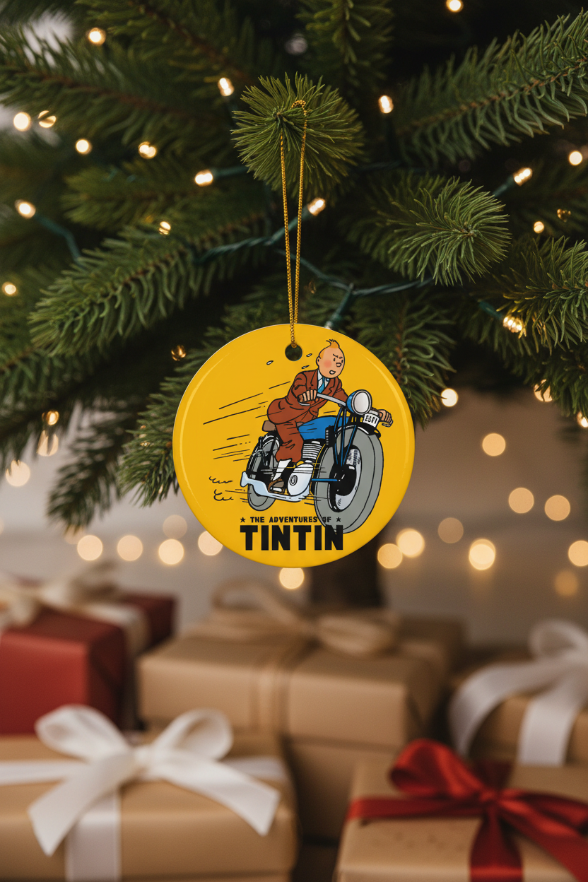 Tintin Ceramic Christmas Ornament | Double-Sided Holiday Tree Decoration for Comic Book Collectors