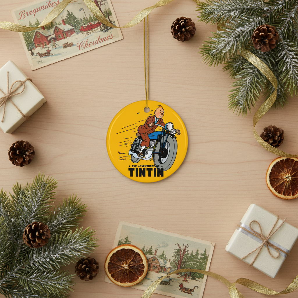 Tintin Ceramic Christmas Ornament | Double-Sided Holiday Tree Decoration for Comic Book Collectors
