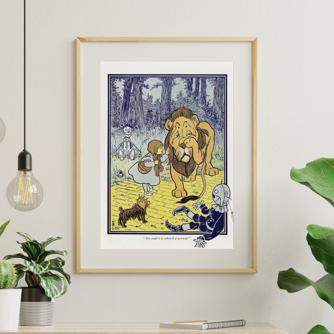 Vintage Print, Dorothy Meets Cowardly Lion, Classic Wizard of Oz Illustration, Gift for Kids and Literary Wall Art