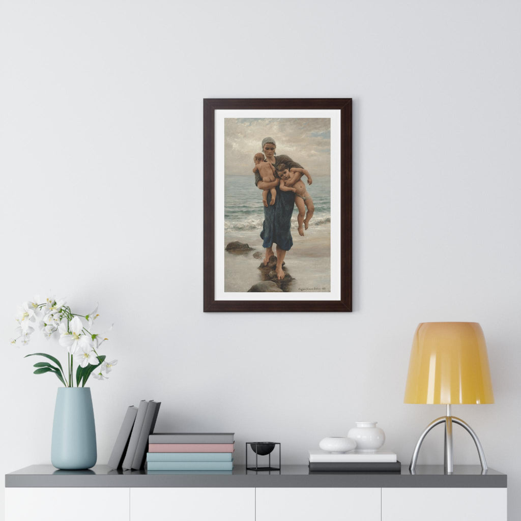 Framed Print of Fisherman's Wife Bathing Her Children by Virginie Demont Breton, Home Wall Decor, Ready to Hang, Mother's Day Gift
