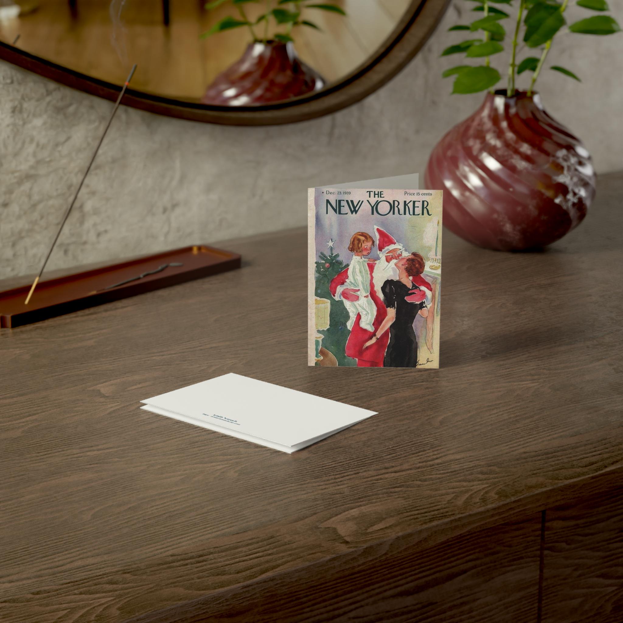 Vintage Christmas Greeting Card, New Yorker Cover Art, Santa Claus and Family Holiday Cards, With Envelopes, Heartwarming gift