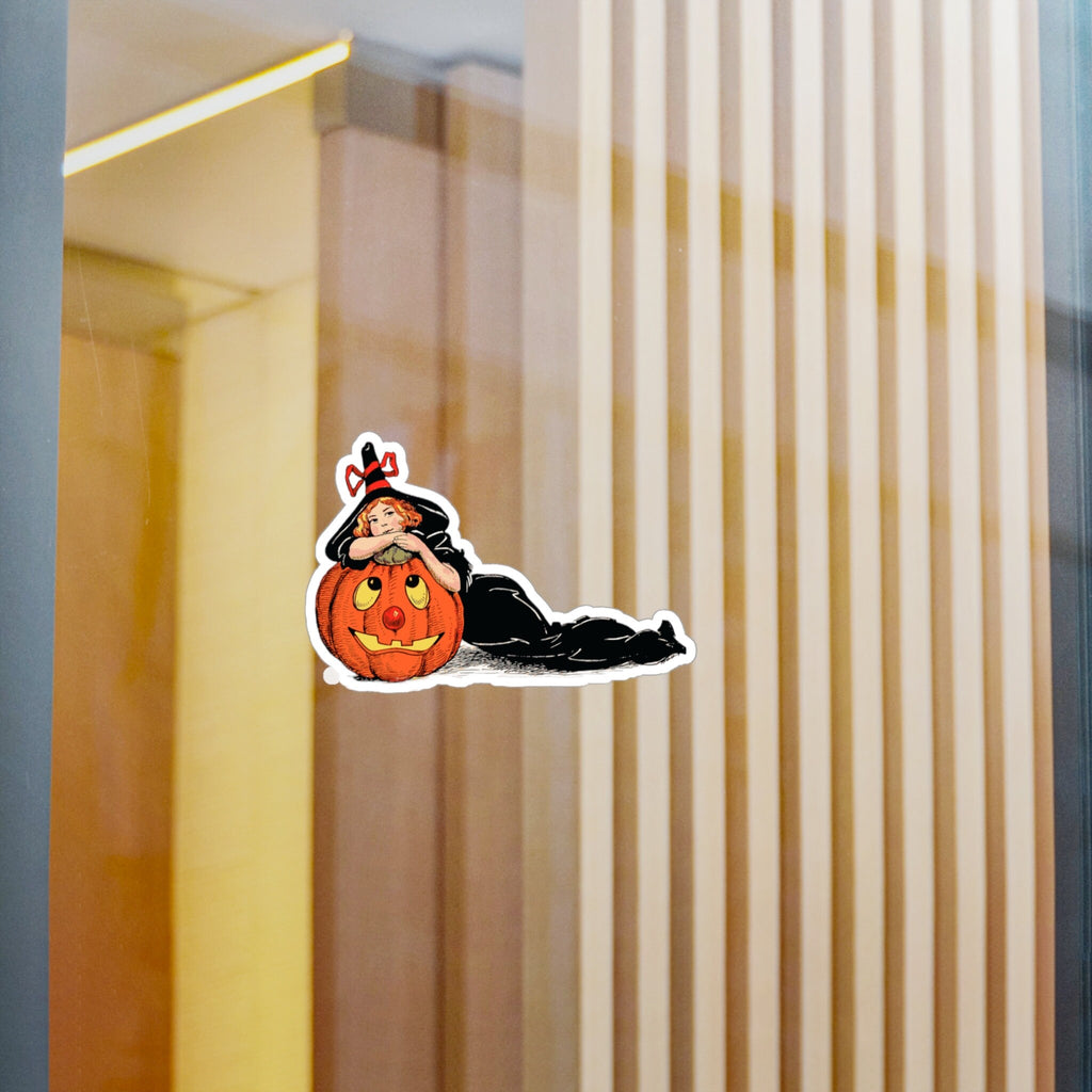 Vintage Witch and Pumpkin Halloween Vinyl Sticker