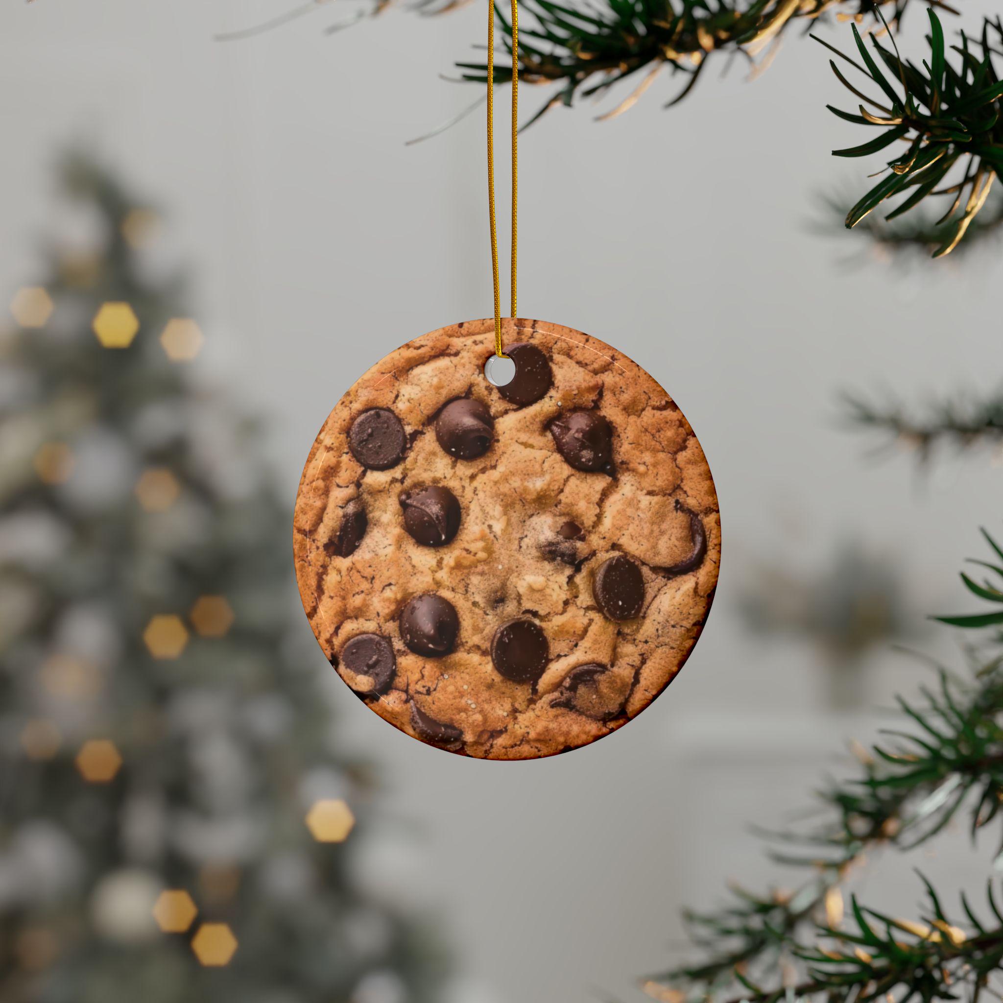 Chocolate Chip Cookie Ornament - Double Sided Holiday Seasonal Decor for Baking Lovers & Foodies - Christmas Tree Decoration - Flat Surface