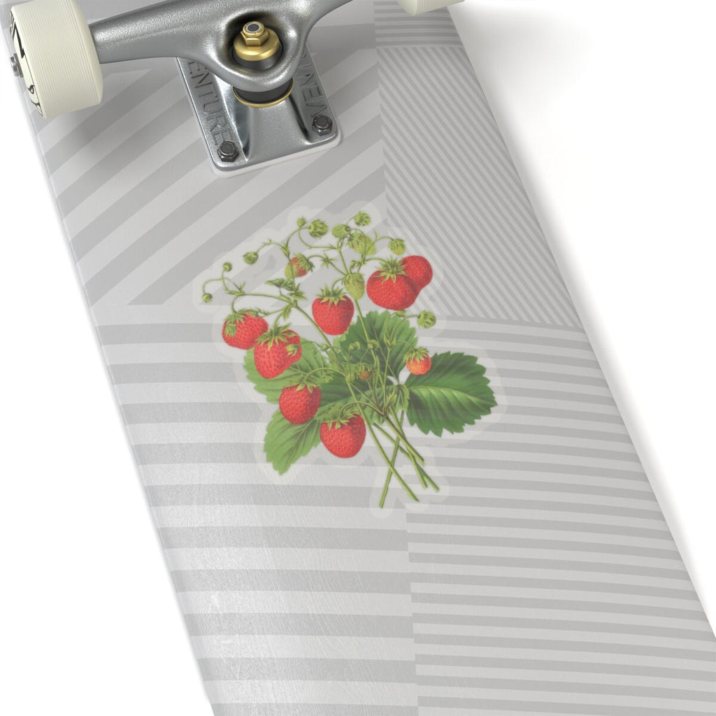 Strawberries Sticker with Leaves, Water Bottle Label, Summer Laptop Decal