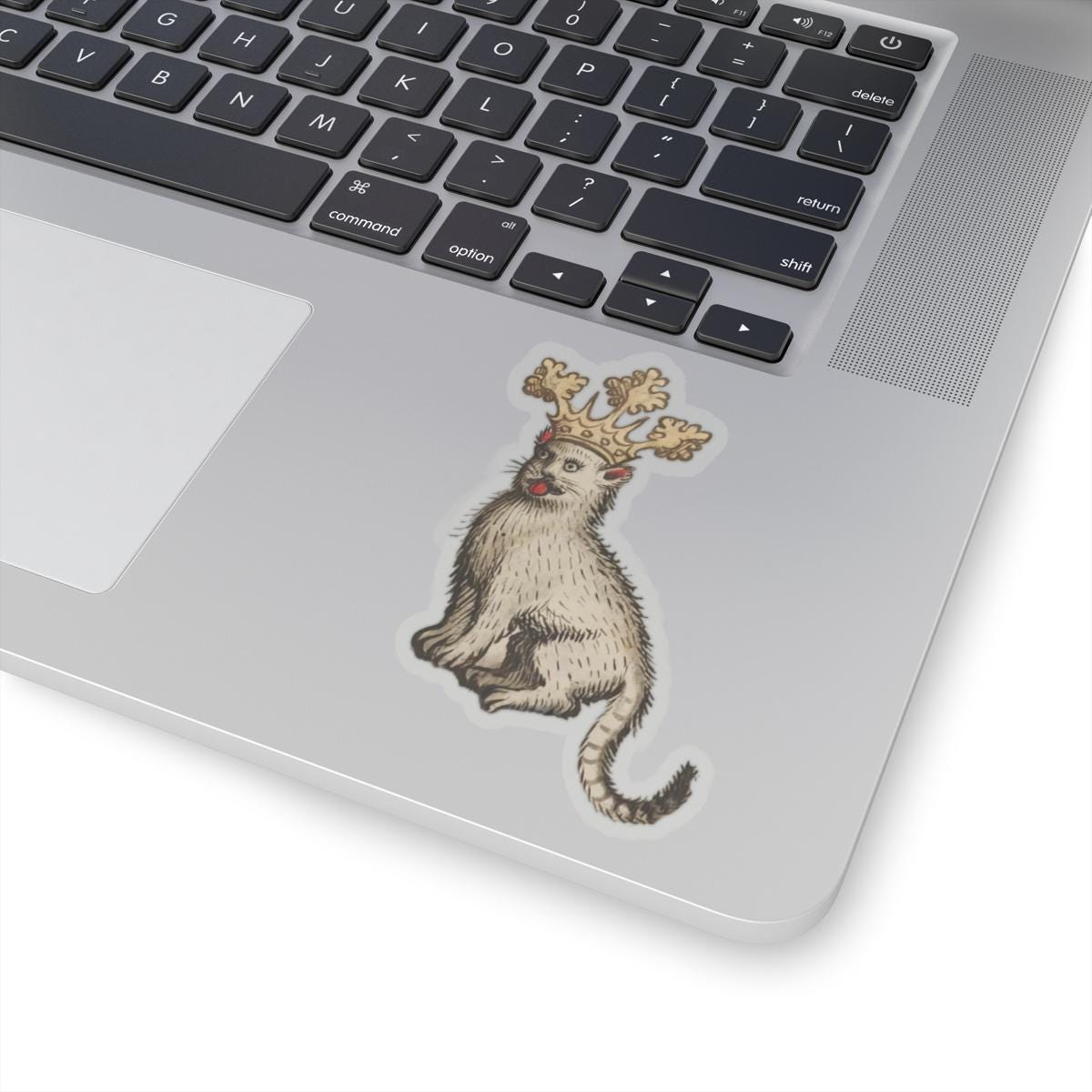 Medieval Cat Sticker, Crowned Cat with Tongue Out, Mystical Medieval Art Decal, Unique Gift