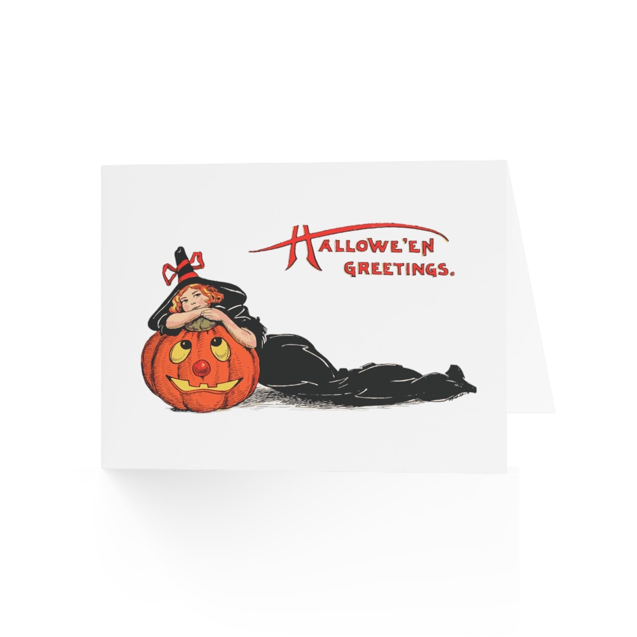 Vintage Halloween Witch Greeting Card, Pumpkin Illustration, Retro Holiday Card, Halloween Unique Gift