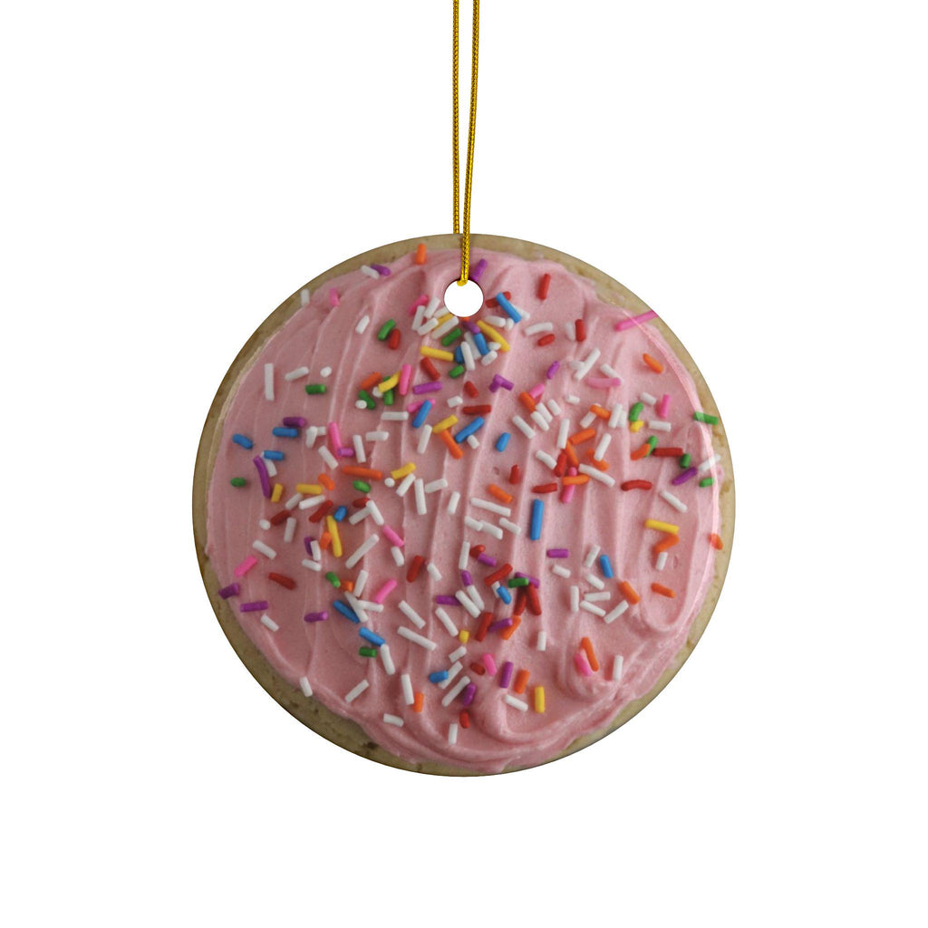 Pink Frosted Sugar Cookie Ceramic Ornament, Double-Sided, Sweet Tooth Christmas Gift, Baking and Pastry Lover Decor, Flat Surface