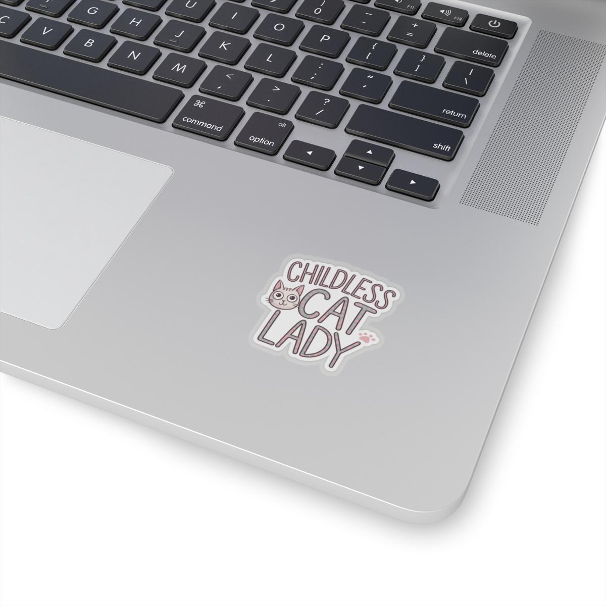 Sticker Childless Cat Lady, Cute Kitten Face on Pink, Cheeky Chic Girl Power Decal, Laptop and Water Bottle Decor, Best Gift for Friends