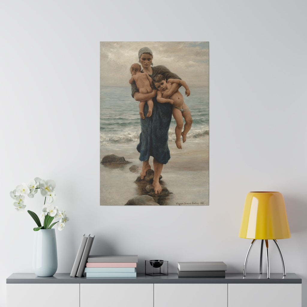 Virginie Demont Breton Canvas Panel Print, Fishermans Wife Bathing her Children, Home Wall Art Decor, Perfect Mothers Day Gift