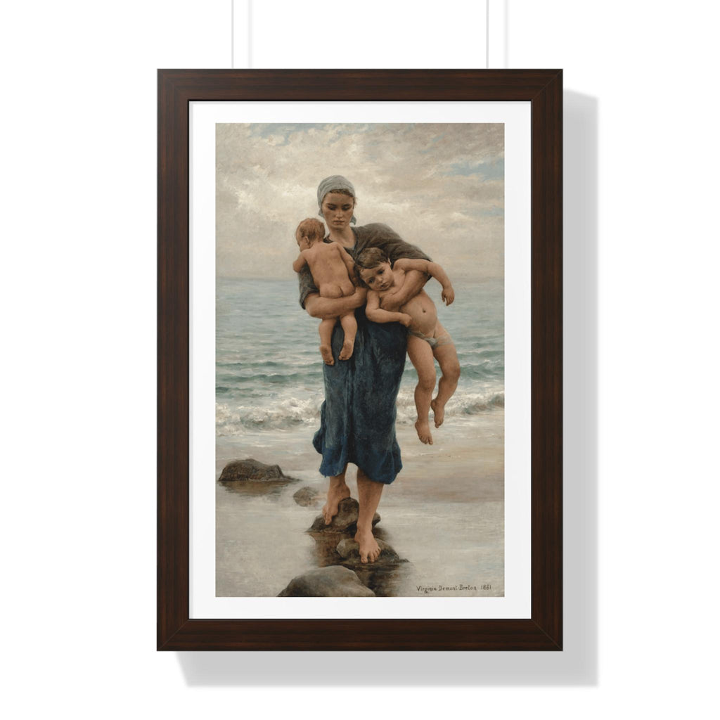 Framed Print of Fisherman's Wife Bathing Her Children by Virginie Demont Breton, Home Wall Decor, Ready to Hang, Mother's Day Gift