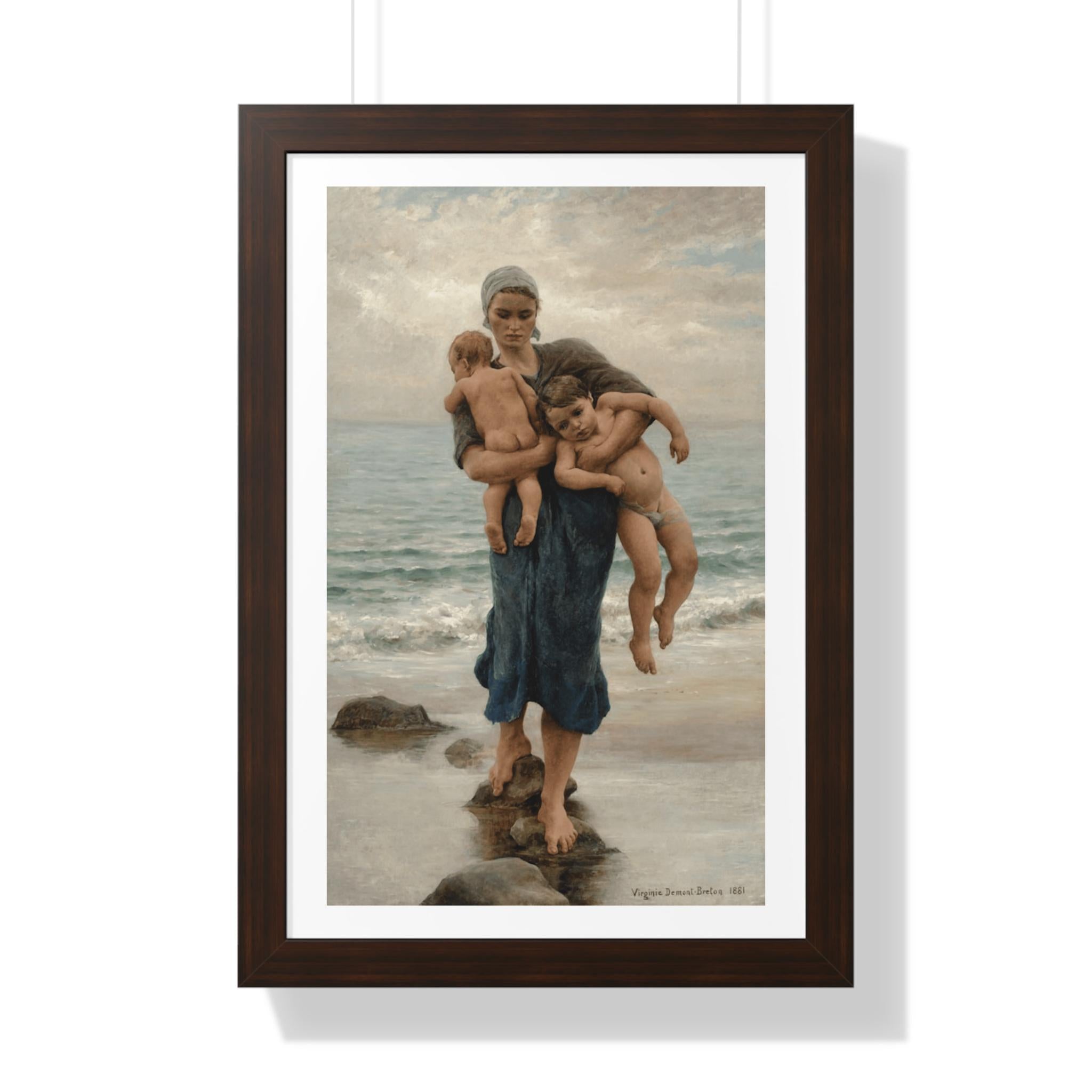 Framed Print of Fisherman's Wife Bathing Her Children by Virginie Demont Breton, Home Wall Decor, Ready to Hang, Mother's Day Gift