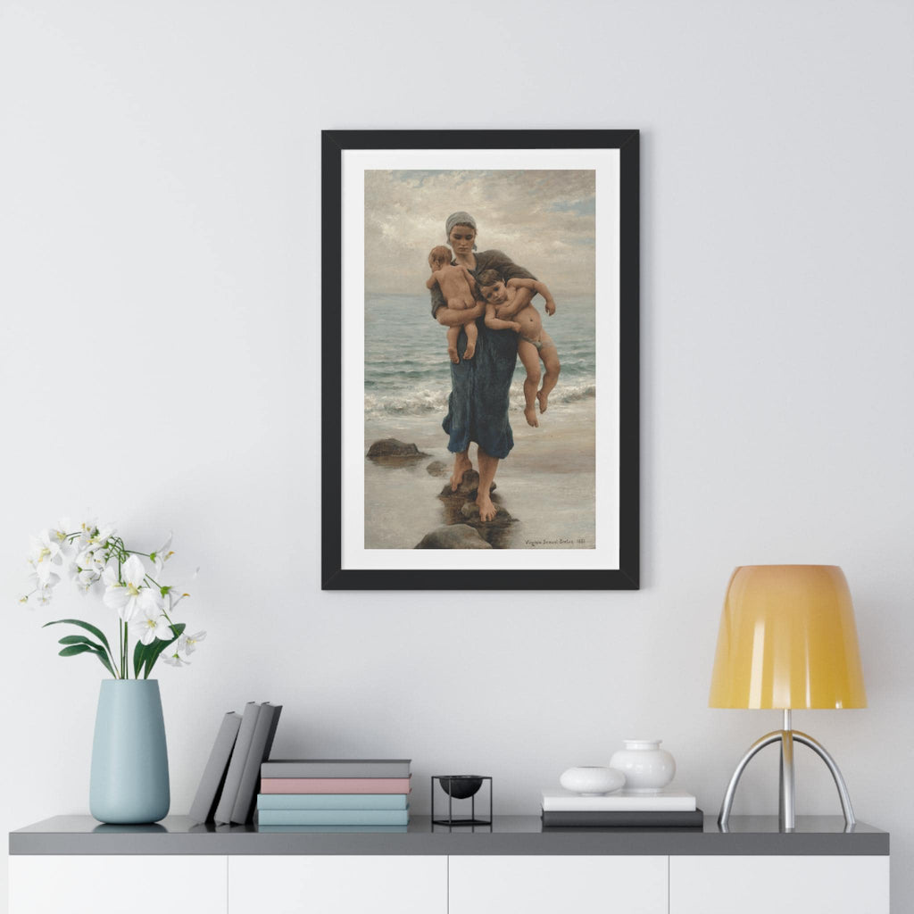 Framed Print of Fisherman's Wife Bathing Her Children by Virginie Demont Breton, Home Wall Decor, Ready to Hang, Mother's Day Gift