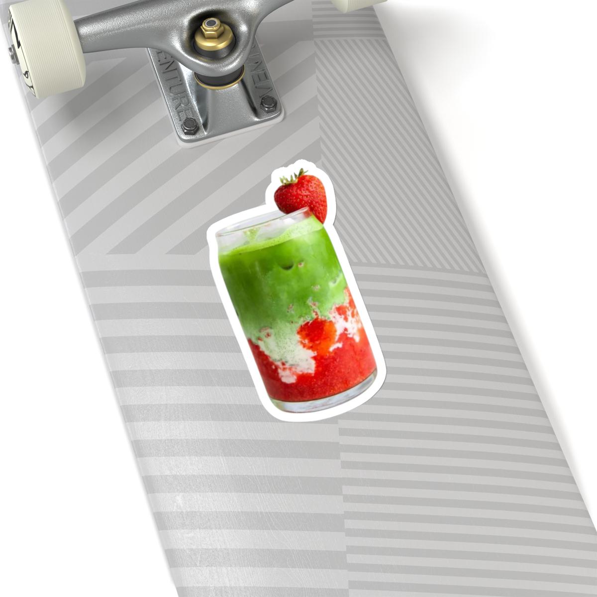 Strawberry Matcha Latte Vinyl Sticker | Cute Drink Decal for Laptop, Water Bottle, Journal & Planner