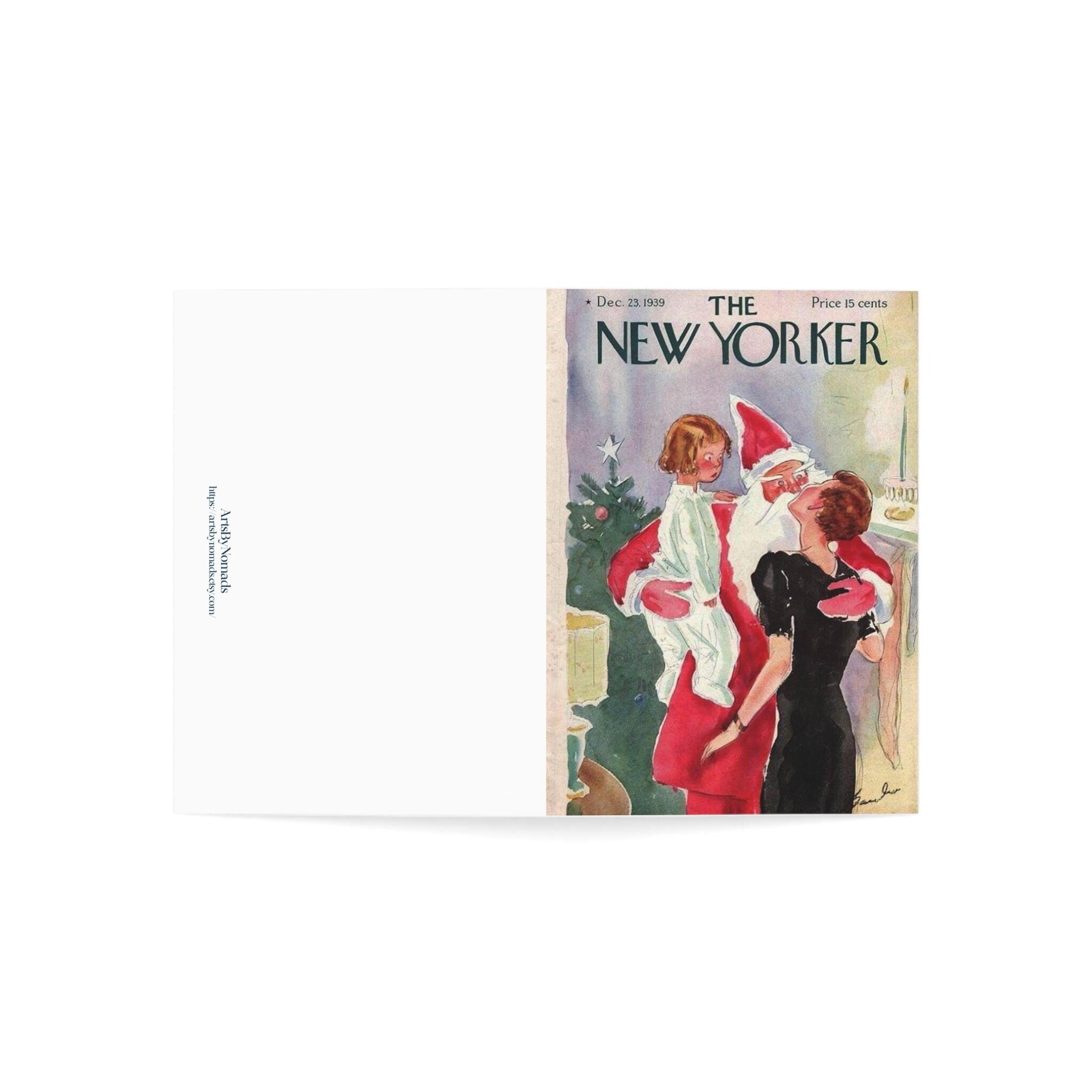 Vintage Christmas Greeting Card, New Yorker Cover Art, Santa Claus and Family Holiday Cards, With Envelopes, Heartwarming gift