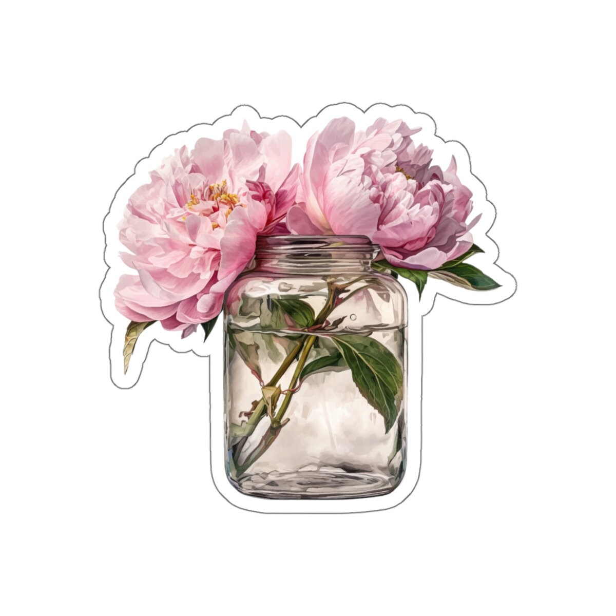 Flower Sticker, Pink Peonies, Vinyl Decal for School and University Stationery, Girly Gift, Sophisticated and Elegant