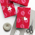Chic Pink Lipstick Kisses Gift Wrap, Birthday Wrapping Paper, Stylish Red and Pink Design, Valentines Day Gift Decor