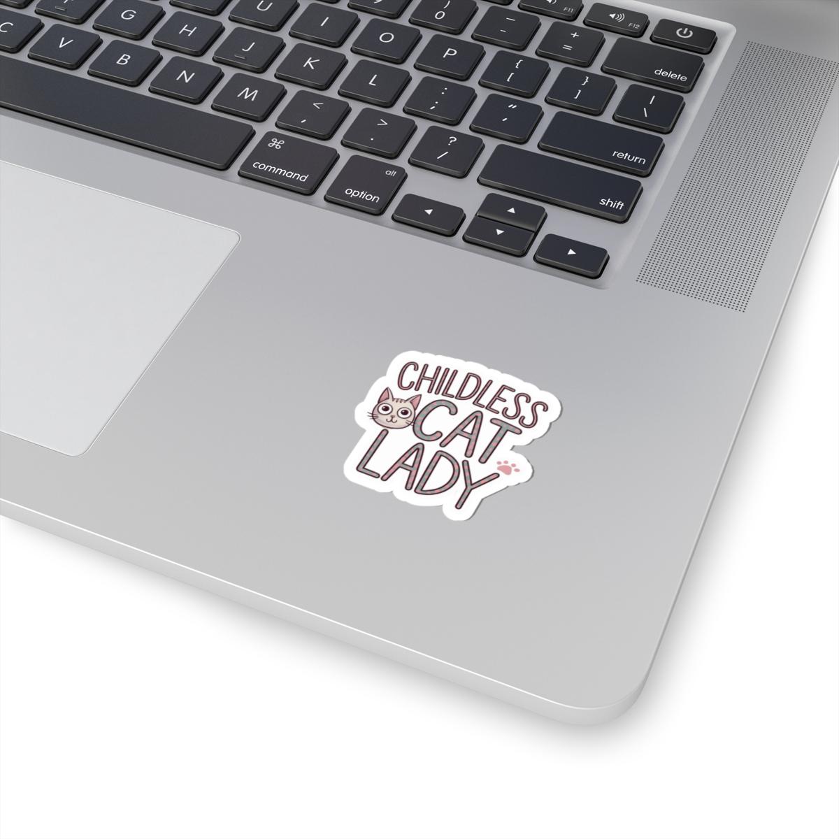 Sticker Childless Cat Lady, Cute Kitten Face on Pink, Cheeky Chic Girl Power Decal, Laptop and Water Bottle Decor, Best Gift for Friends