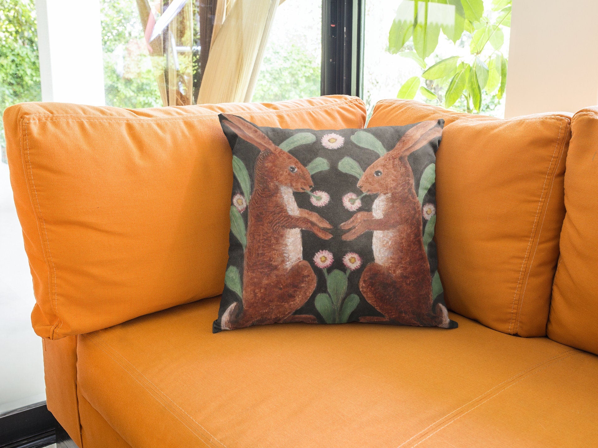 William Bell Scott 'Two Hares' Art Pillow, Elegant Vintage Cottagecore Decor, Ideal for Easter and Home Gift